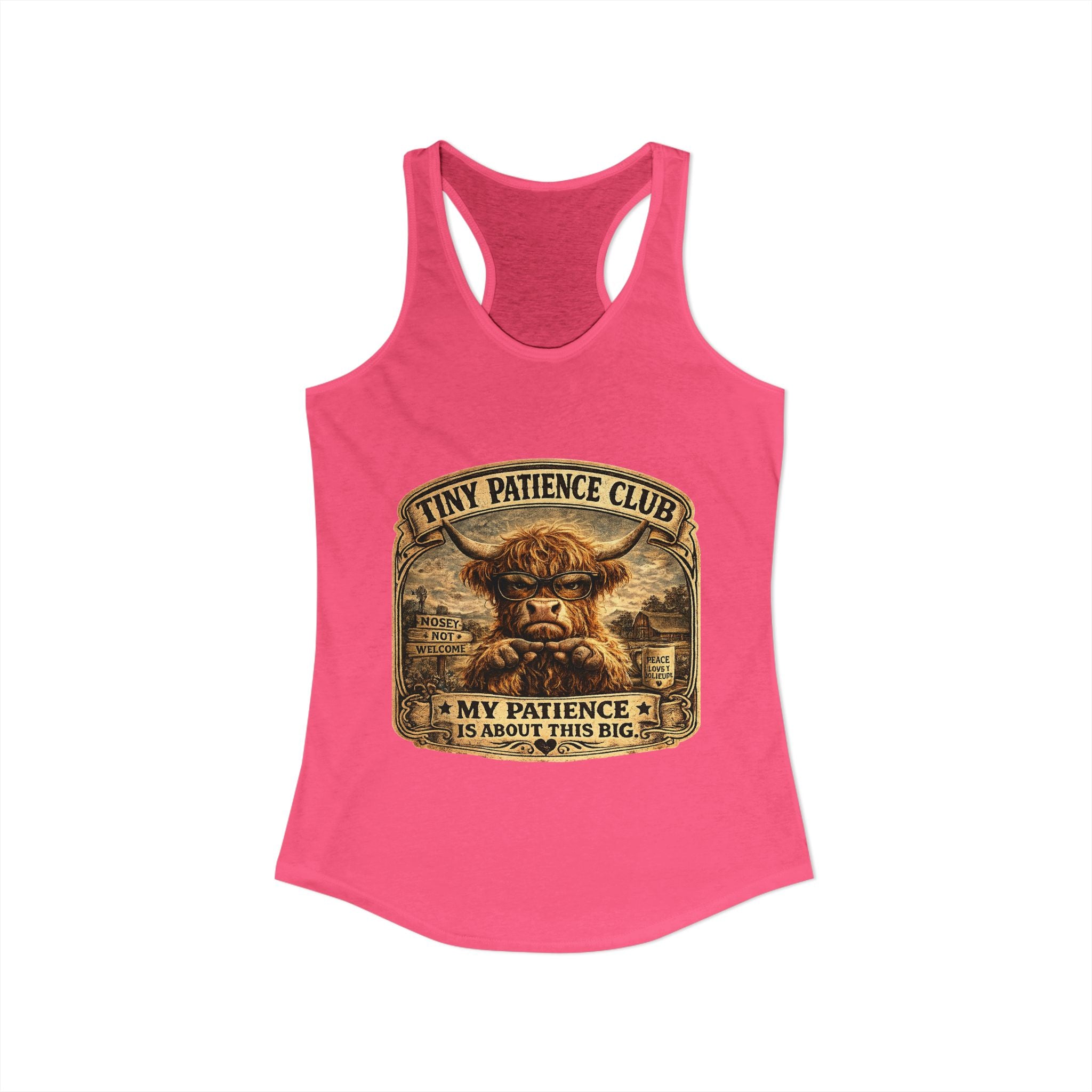 Tiny Patience Highland Cow Women's Ideal Racerback Tank