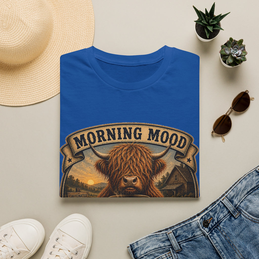 Morning Mood Moo First Questions Later Highland Cow Unisex Softstyle T-Shirt