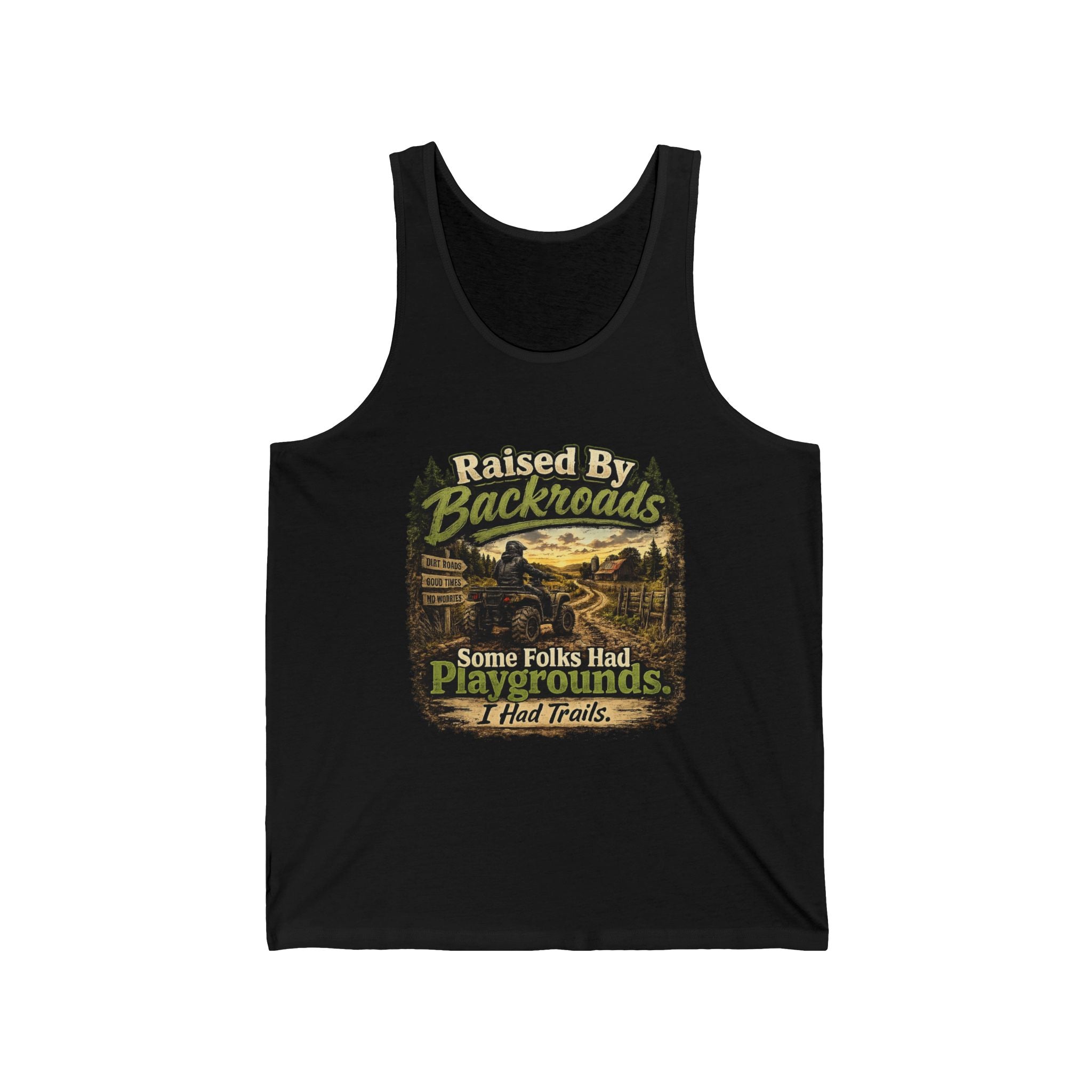 "Some Folks Had Playgrounds, I Had Trails" Outdoor Adventure Tank — Raised By Backroads Tank Top