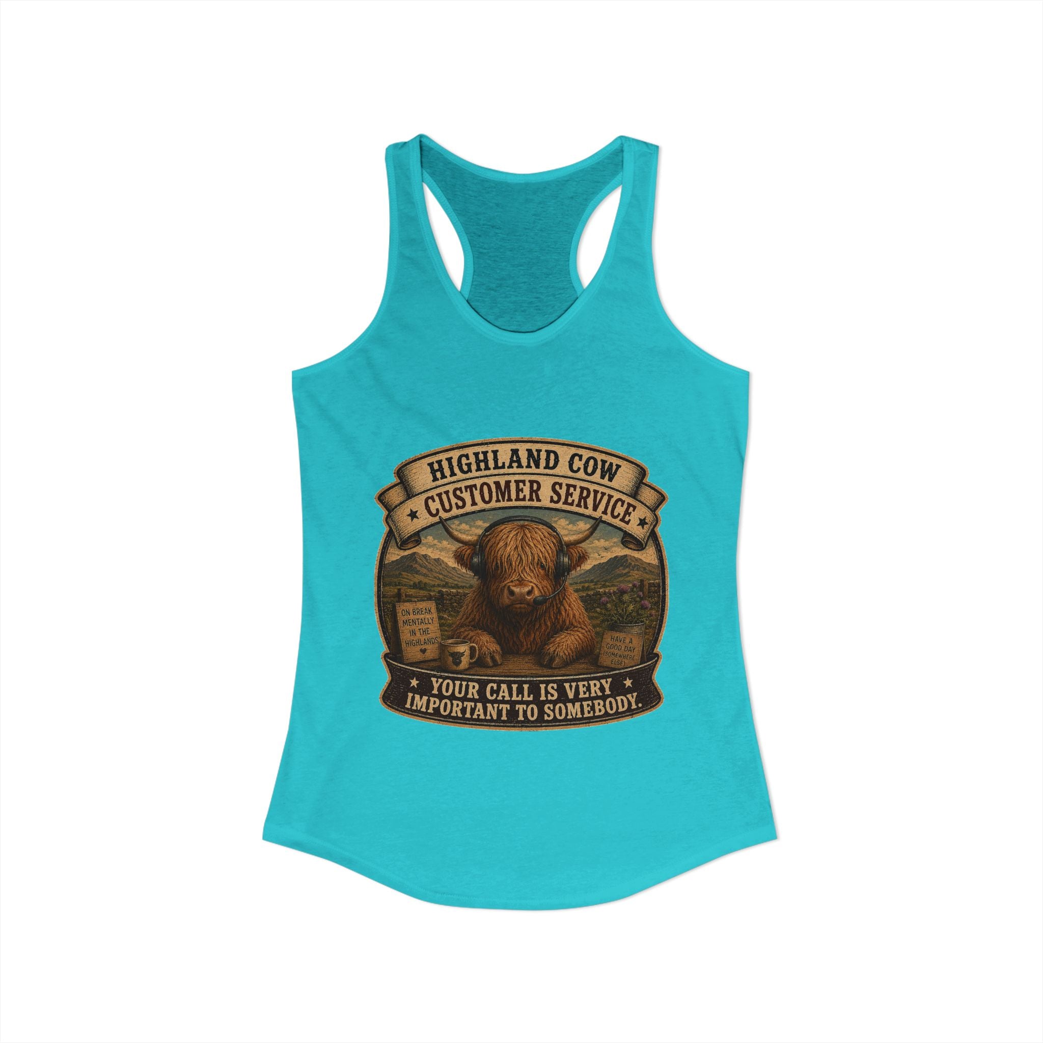 Highland Cow Customer Service Women's Ideal Racerback Tank