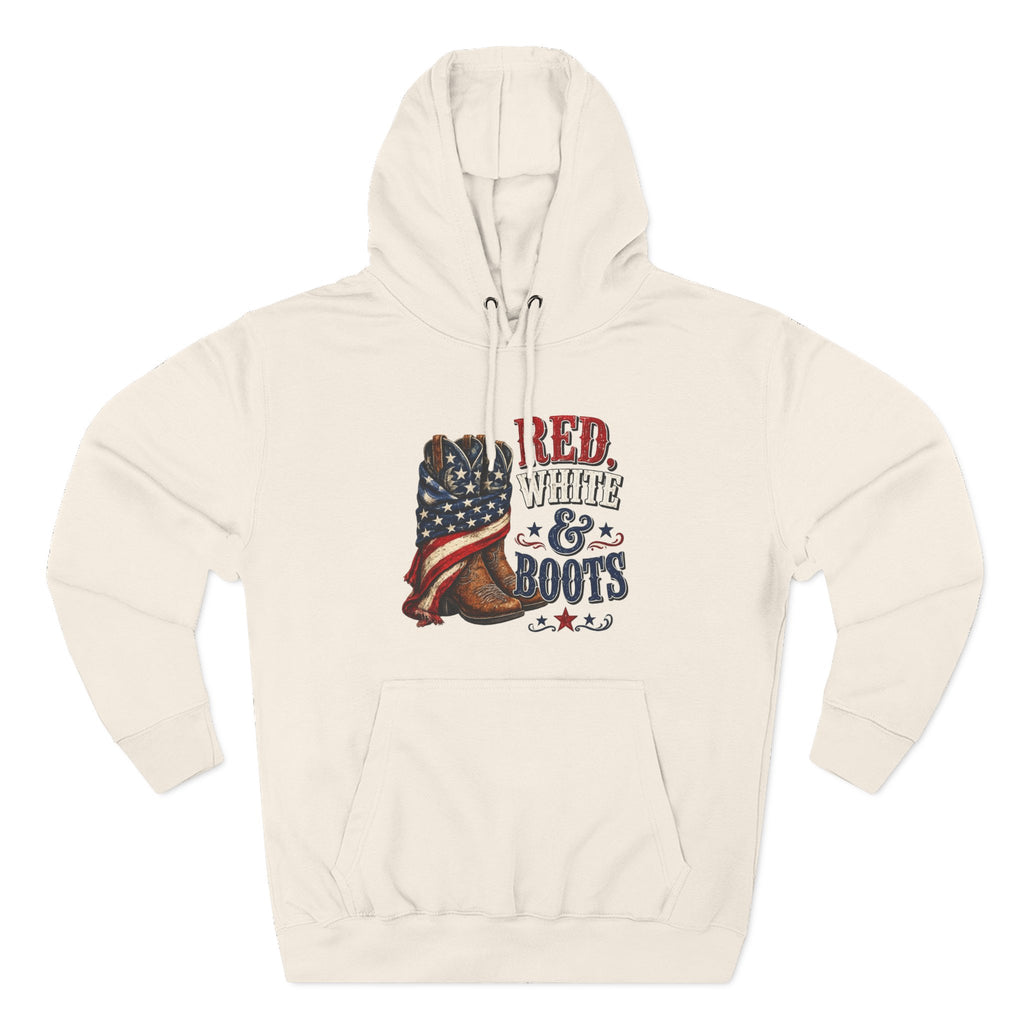 Patriotic 'Red White & Boots' Hoodie — American Flag Cowboy Boots Pullover