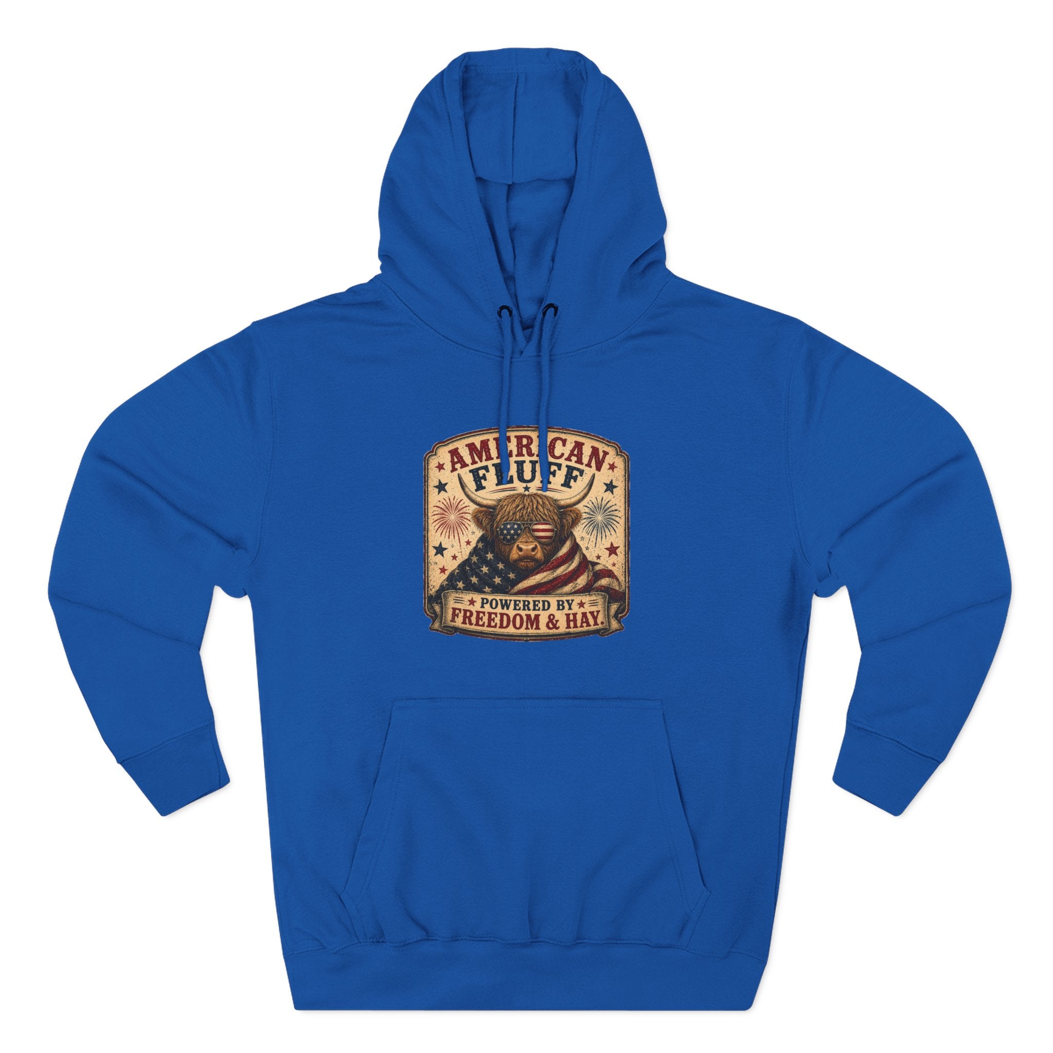 American Fluff Highland Cow Three-Panel Fleece Hoodie