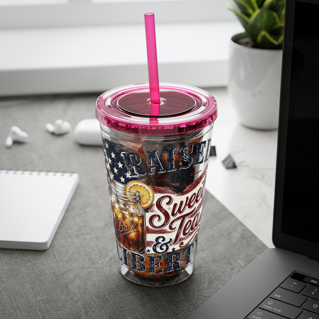 Raised On Sweet Tea & Liberty Sunsplash Tumbler with Straw, 16oz