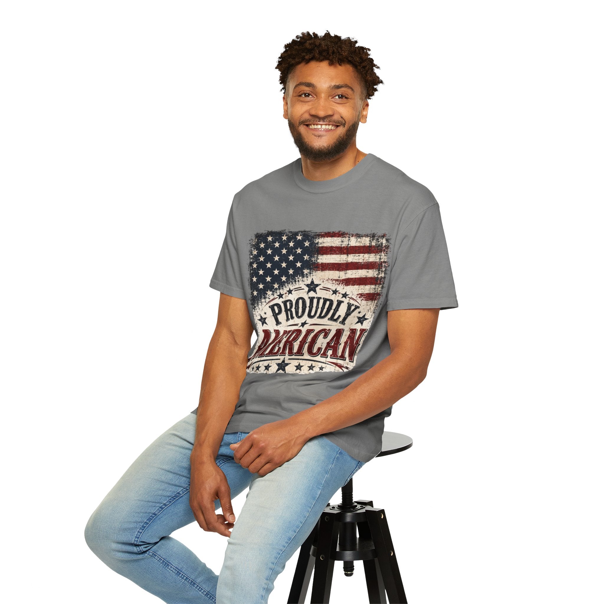 Proudly American T-Shirt — Vintage Flag Patriotic Tee for 4th of July