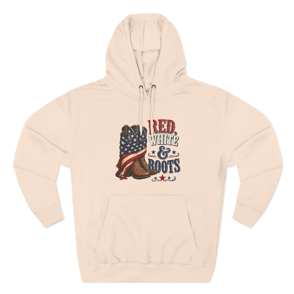 Patriotic 'Red White & Boots' Hoodie — American Flag Cowboy Boots Pullover