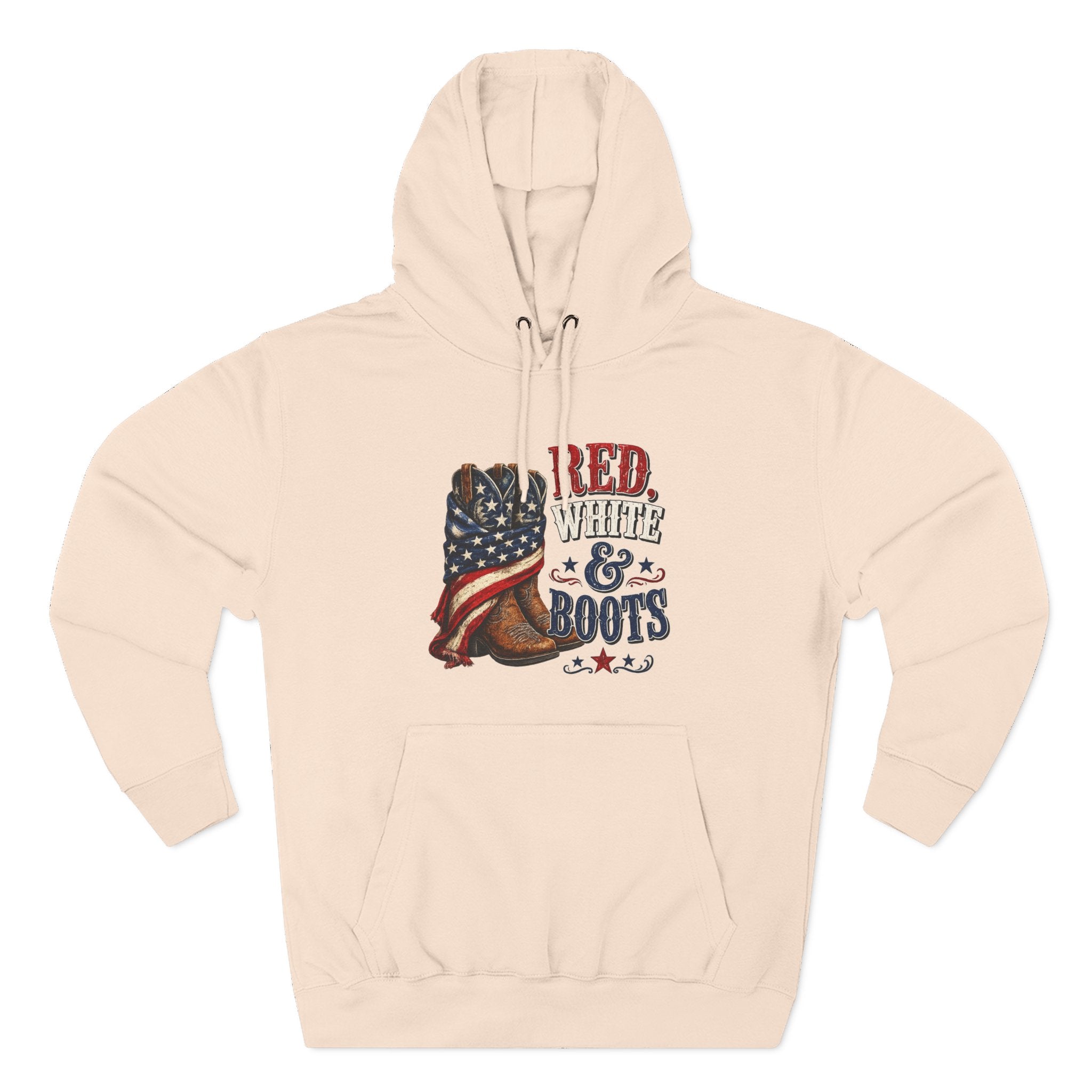 Patriotic 'Red White & Boots' Hoodie — American Flag Cowboy Boots Pullover