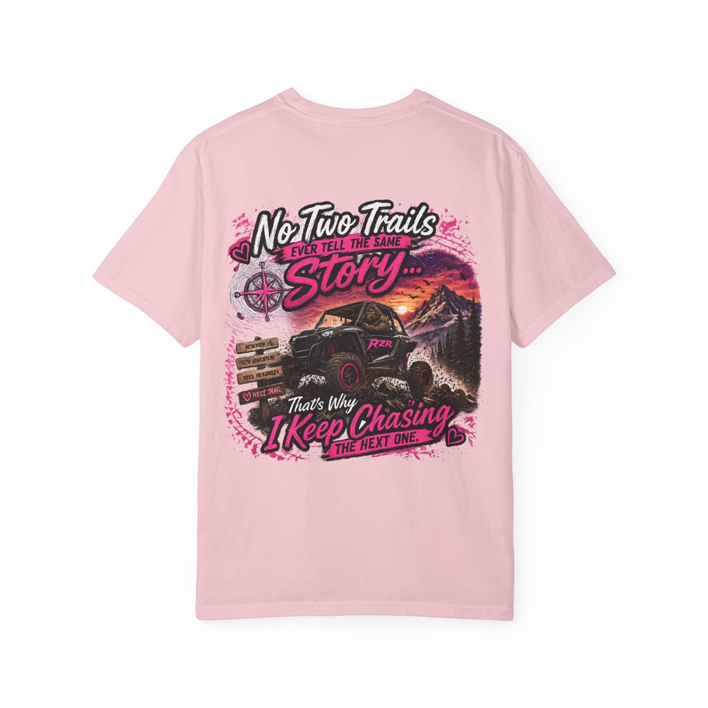Off-Road Adventure T-Shirt — “No Two Trails Ever Tell the Same Story” Mountain Jeep Graphic