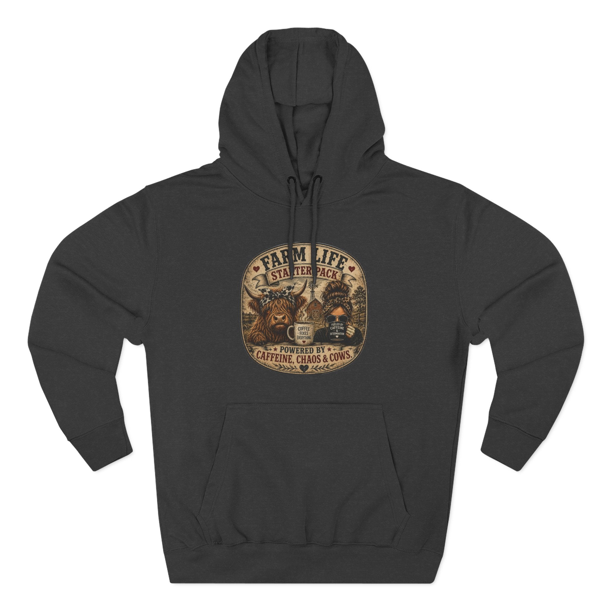 Farm Life Highland Cow Three-Panel Fleece Hoodie