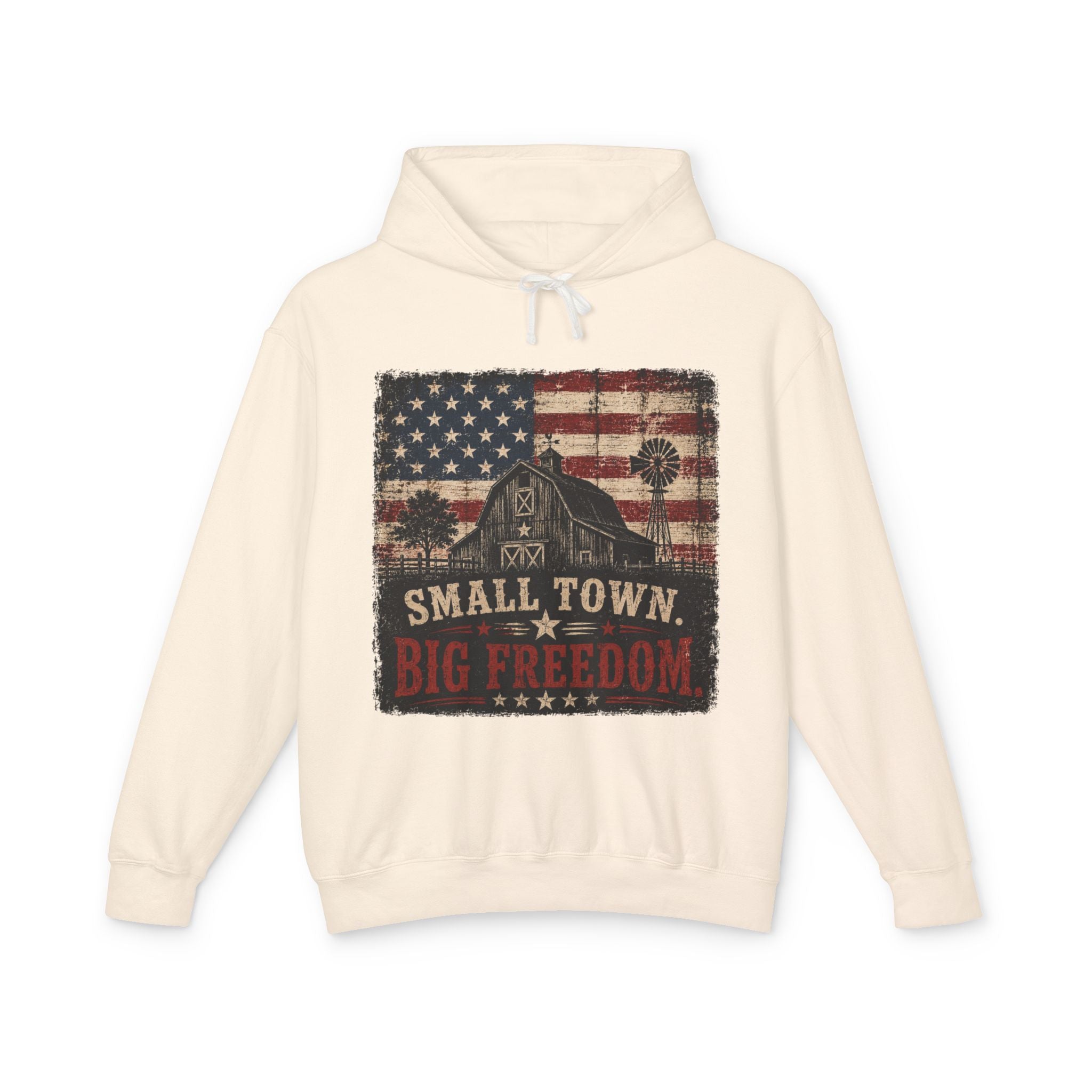 Small Town Big Freedom Hoodie — American Flag Vintage Patriot Sweatshirt