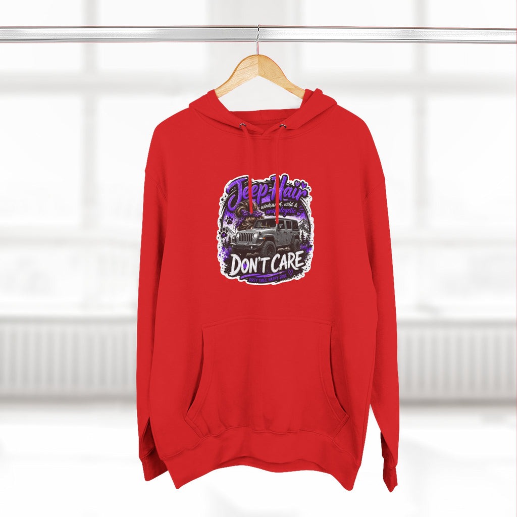 Jeep Hair Don't Care (Purple) Three-Panel Fleece Hoodie