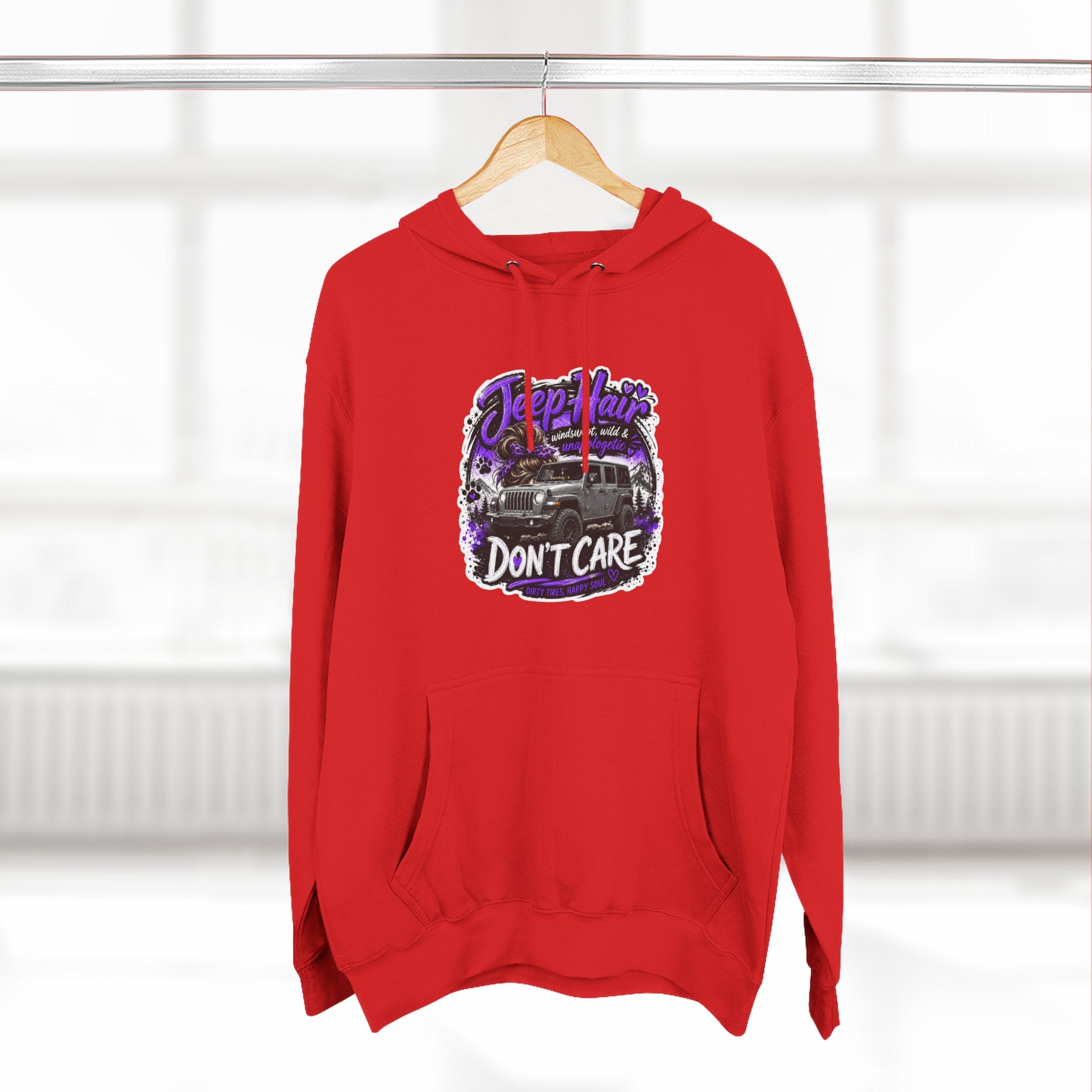 Jeep Hair Don't Care (Purple) Three-Panel Fleece Hoodie