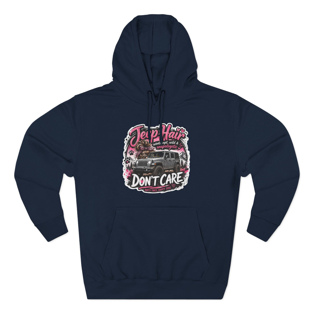 Jeep Hair Don't Care (Pink) Three-Panel Fleece Hoodie
