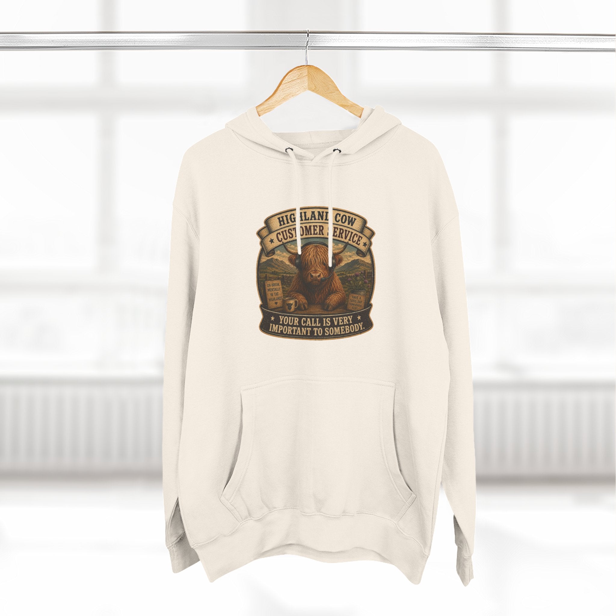 Highland Cow Customer Service Three-Panel Fleece Hoodie