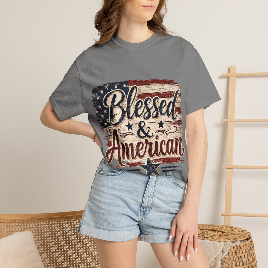 Blessed & American T-Shirt — Patriotic Vintage Flag Tee for 4th of July