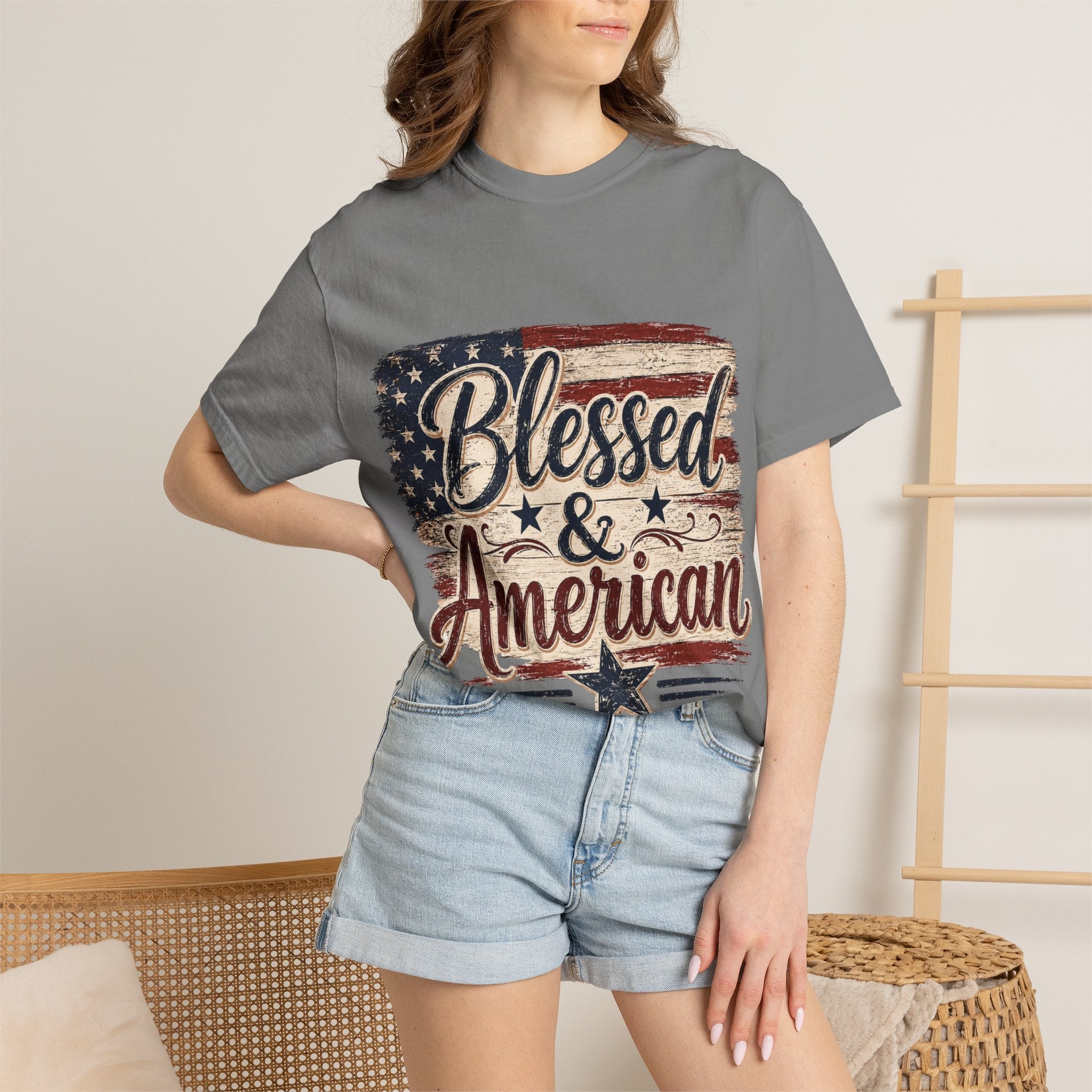 Blessed & American T-Shirt — Patriotic Vintage Flag Tee for 4th of July