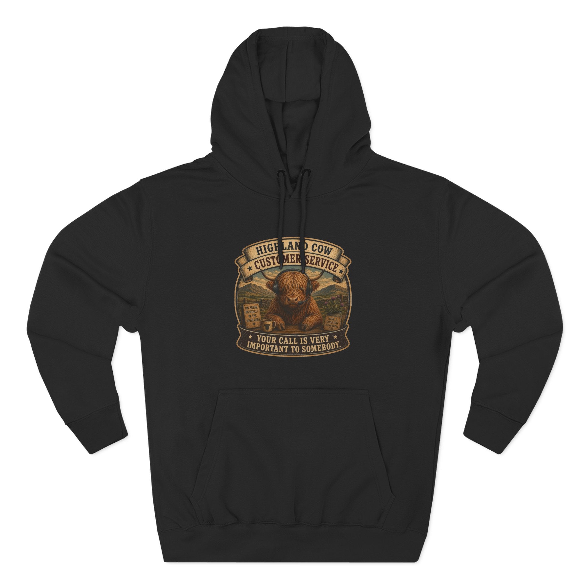 Highland Cow Customer Service Three-Panel Fleece Hoodie