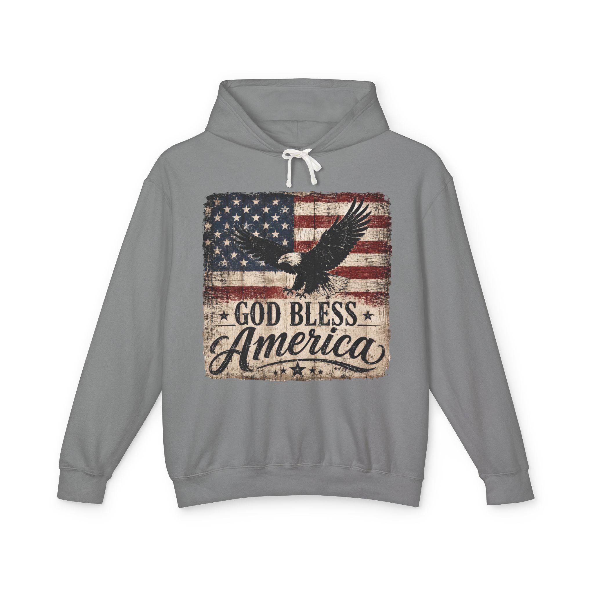 God Bless America Hoodie — Vintage Flag Eagle Patriotic Sweatshirt