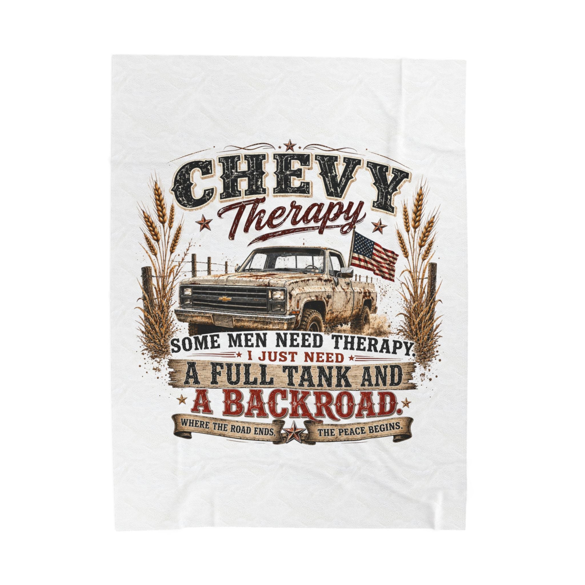 'Some Men Need Therapy... A Full Tank and A Backroad' Cozy Truck Throw — Chevy Therapy Plush Blanket