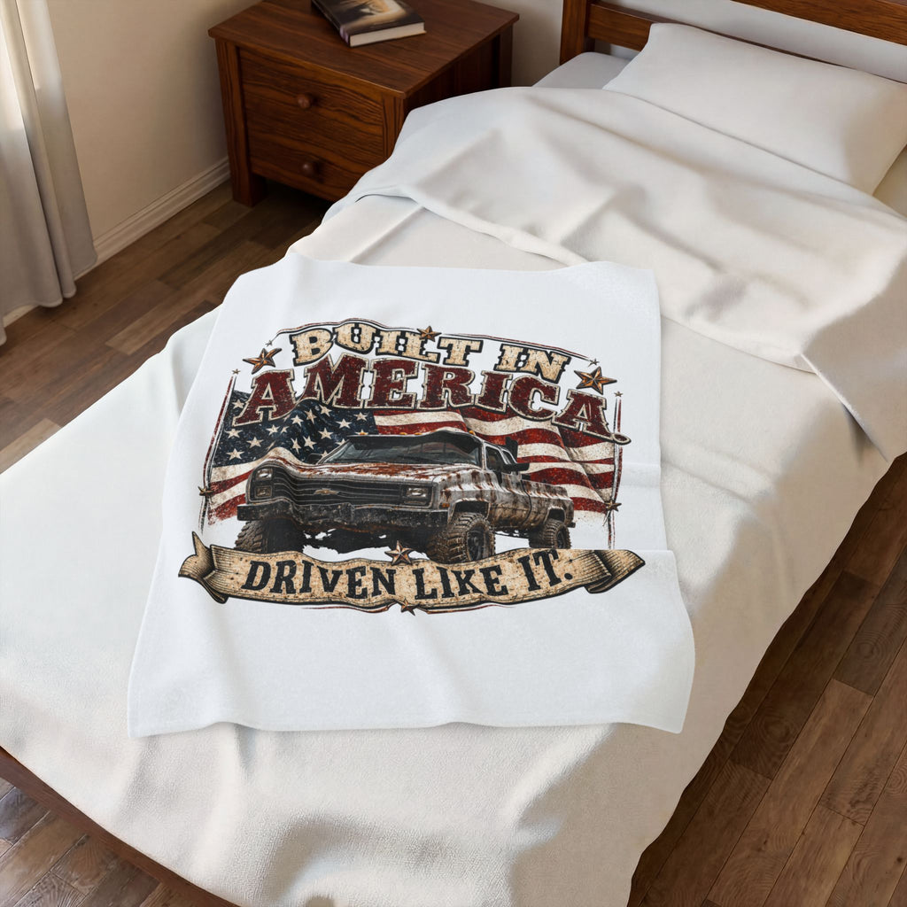 "Driven Like It" Patriotic American Flag Throw — Built in America Truck Velveteen Plush Blanket