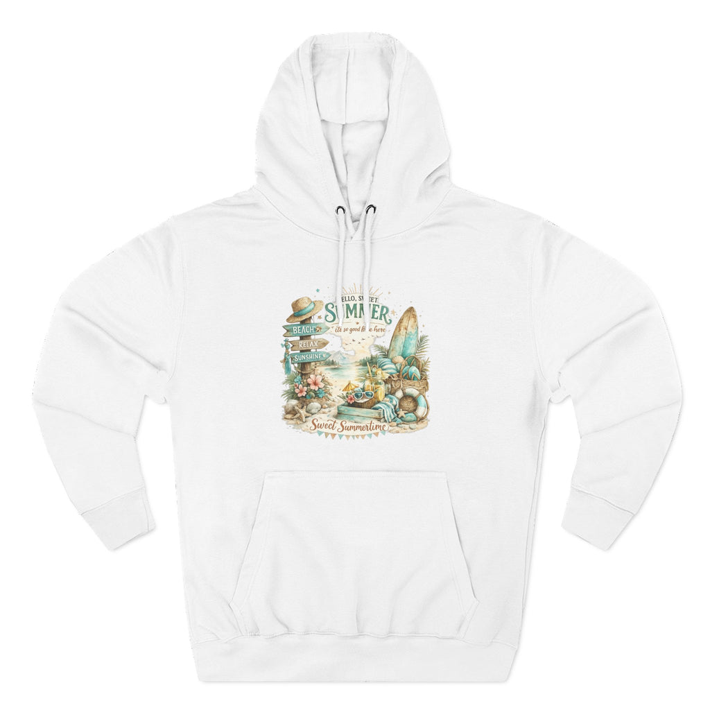 Summer Beach Vibes Hoodie — Surf, Seashells & Sun Graphic Hoodie