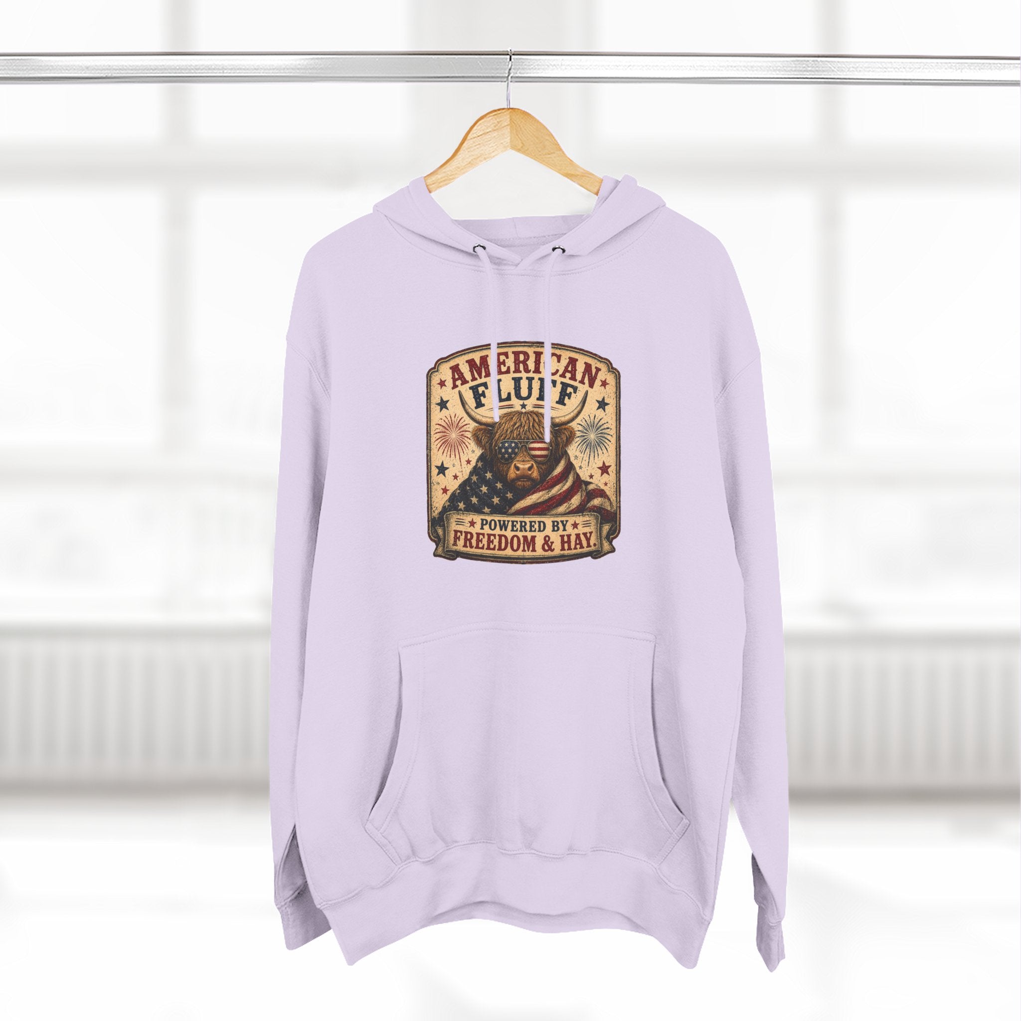 American Fluff Highland Cow Three-Panel Fleece Hoodie