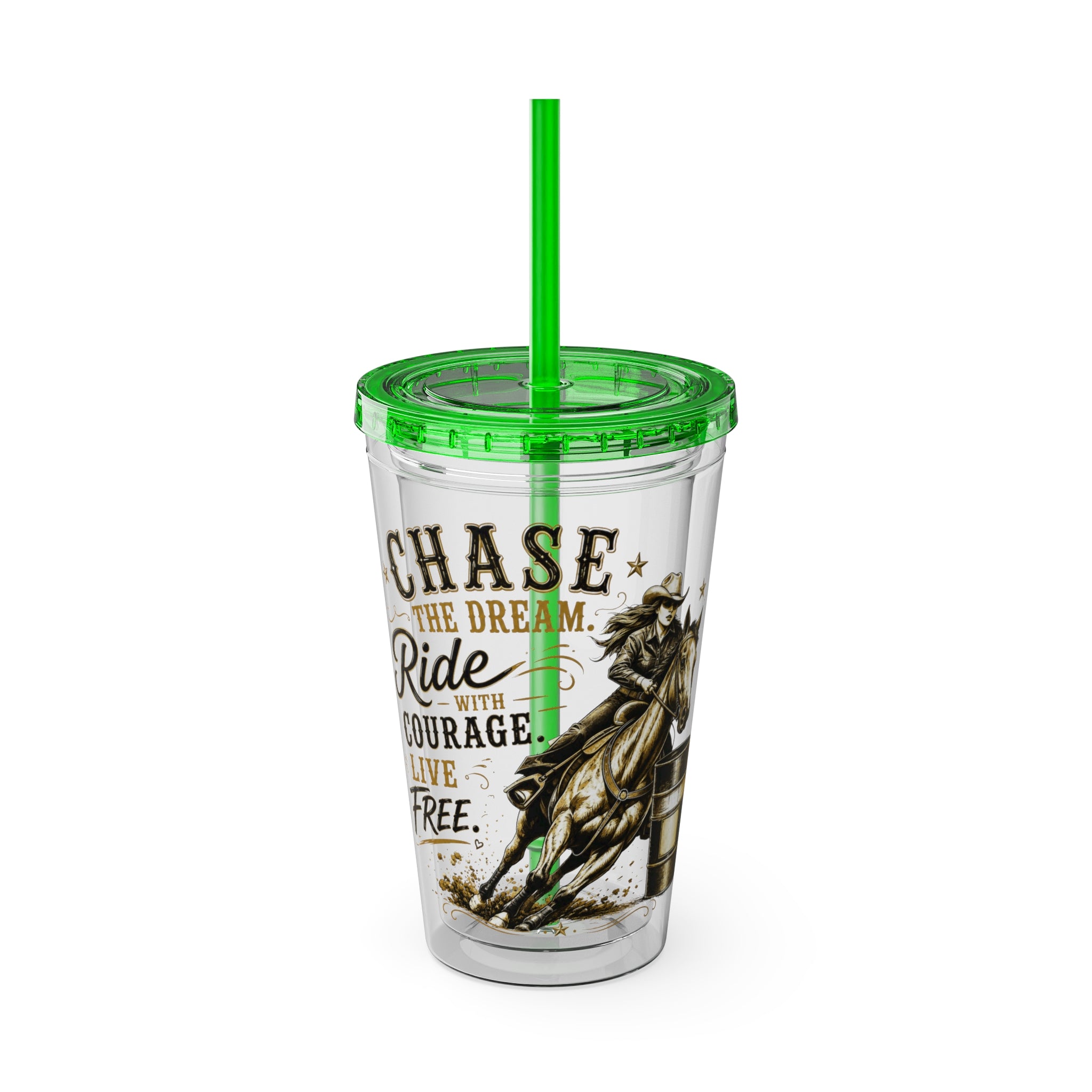 Inspirational Horse Tumbler with Straw — "Chase the Dream, Ride with Courage" 16oz