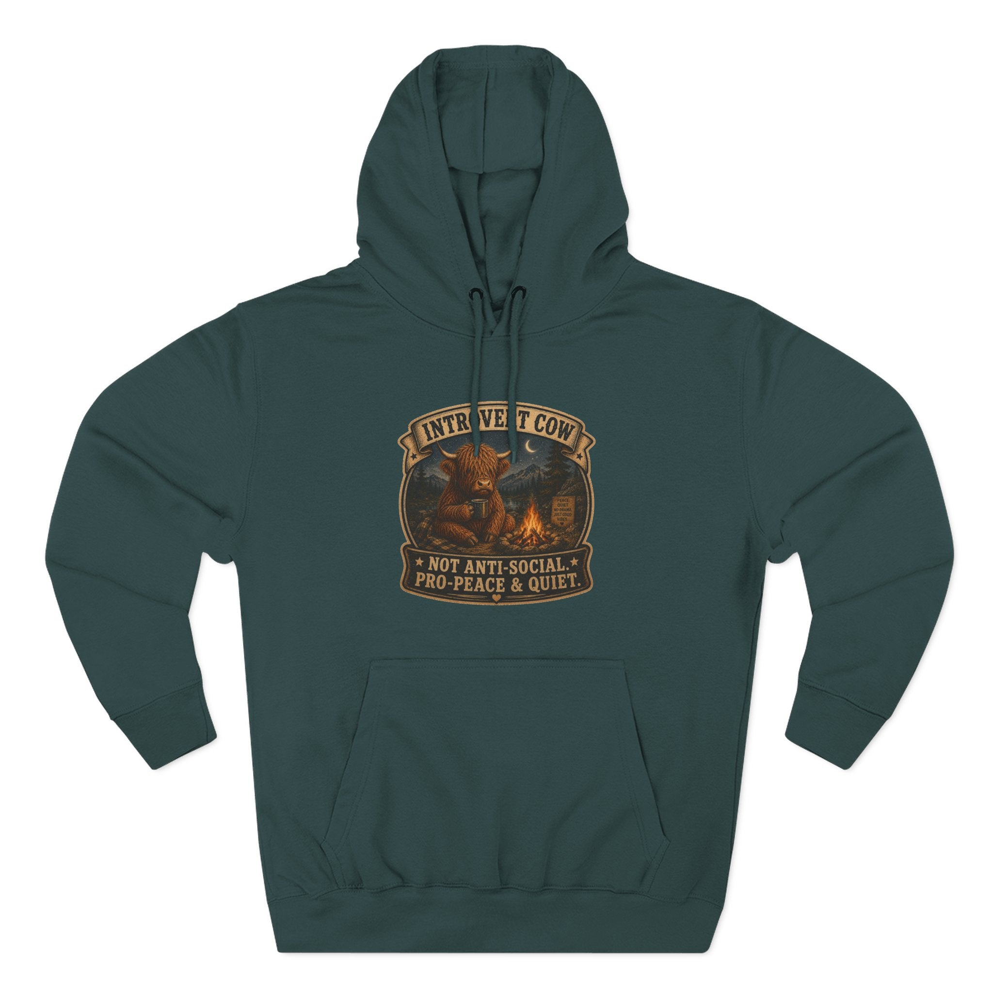 Introvert Highland Cow Three-Panel Fleece Hoodie