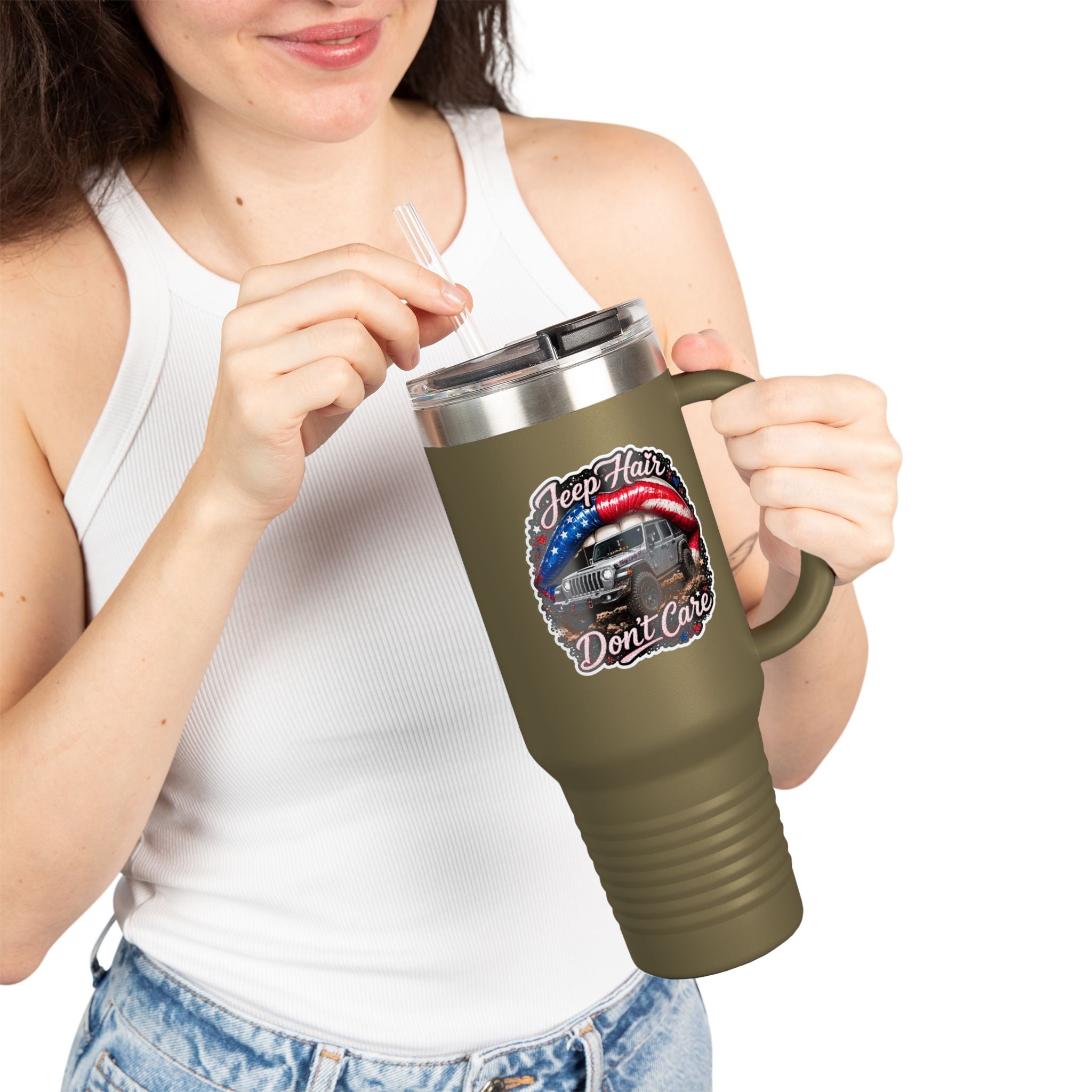"Jeep Hair Don't Care" Patriotic Off‑Road Design — 40oz Insulated Travel Mug