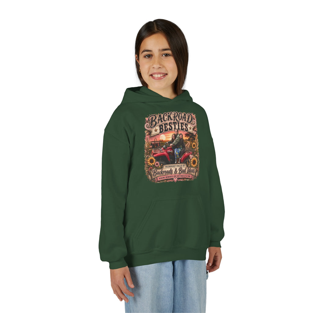 "Backroad Besties" Vintage Truck & Sunflower — Graphic Youth Hoodie
