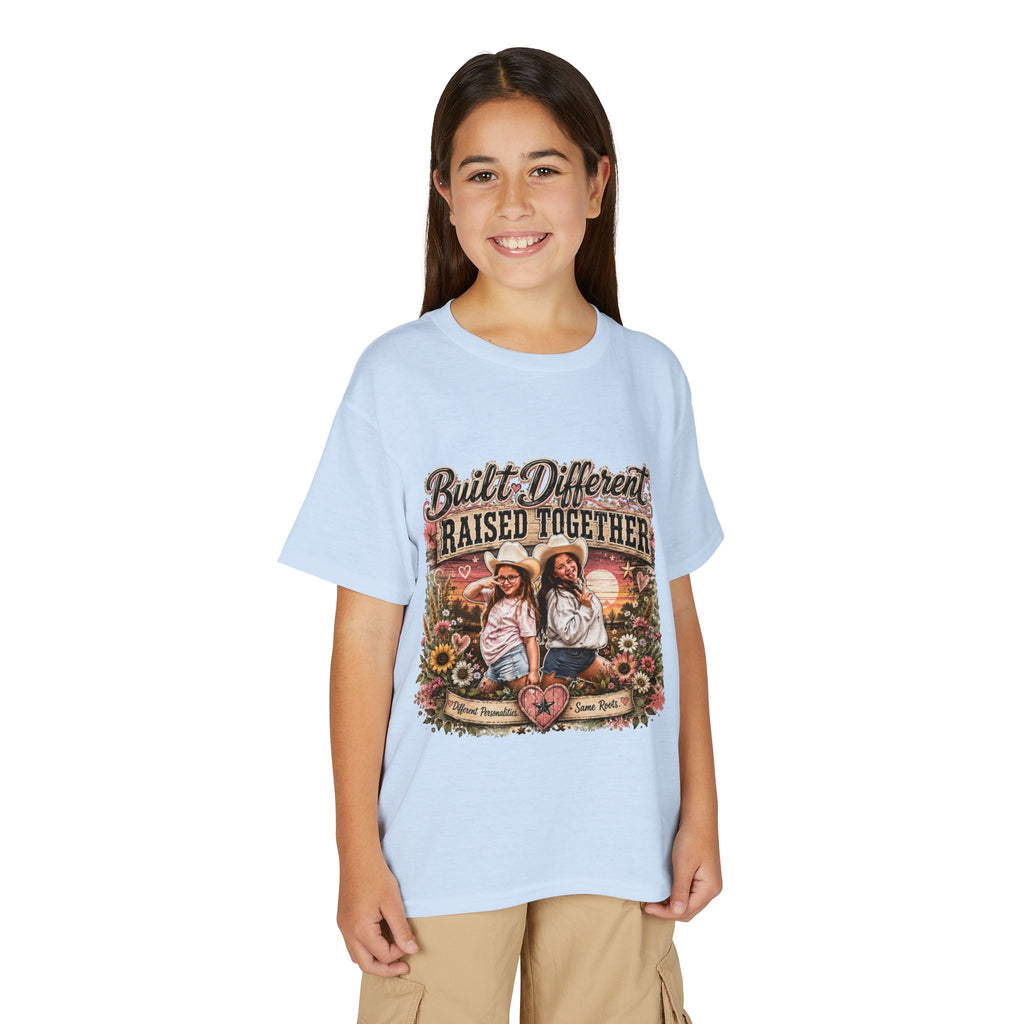 "Built Different, Raised Together" Siblings Vintage Floral Tee — Youth T-Shirt