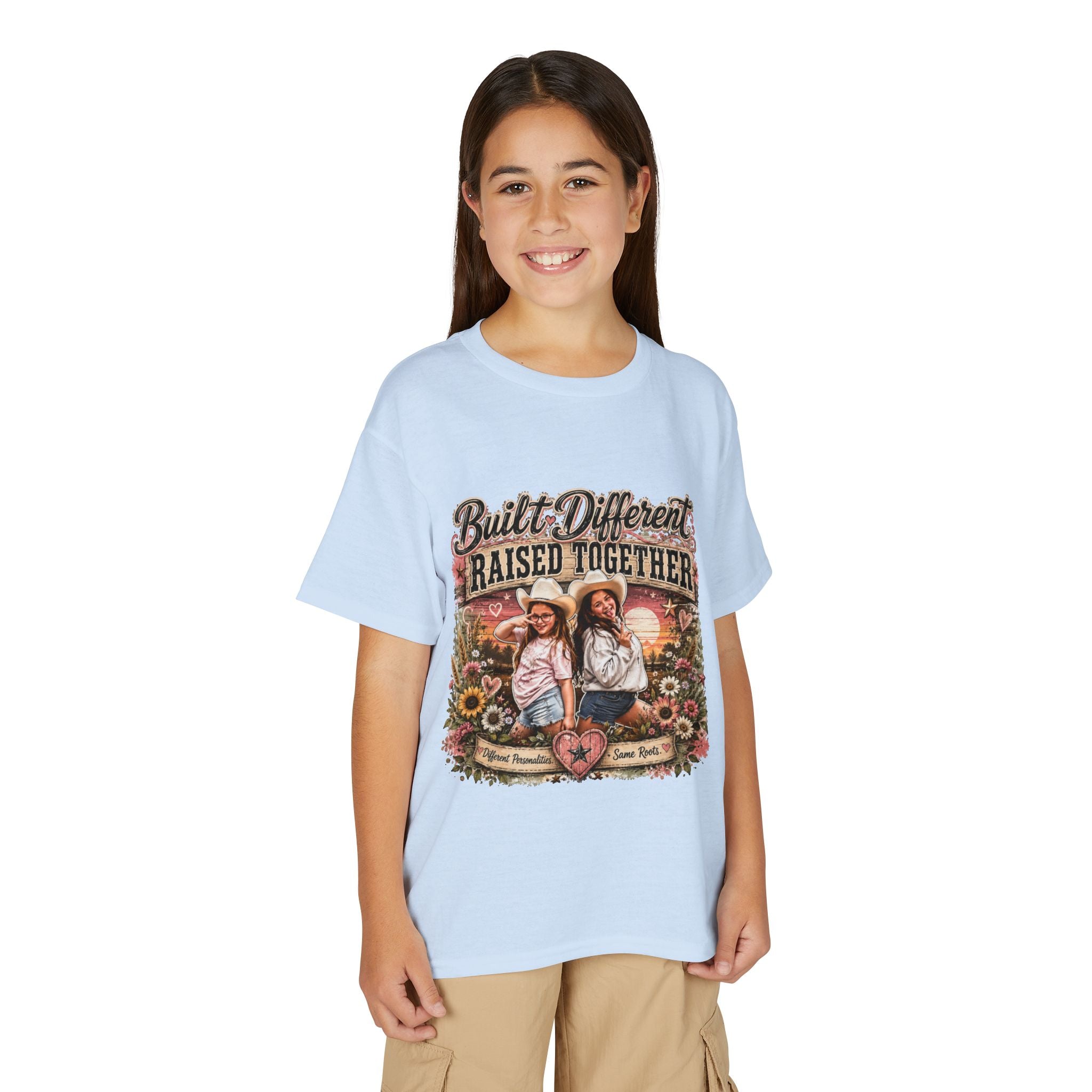 "Built Different, Raised Together" Siblings Vintage Floral Tee — Youth T-Shirt
