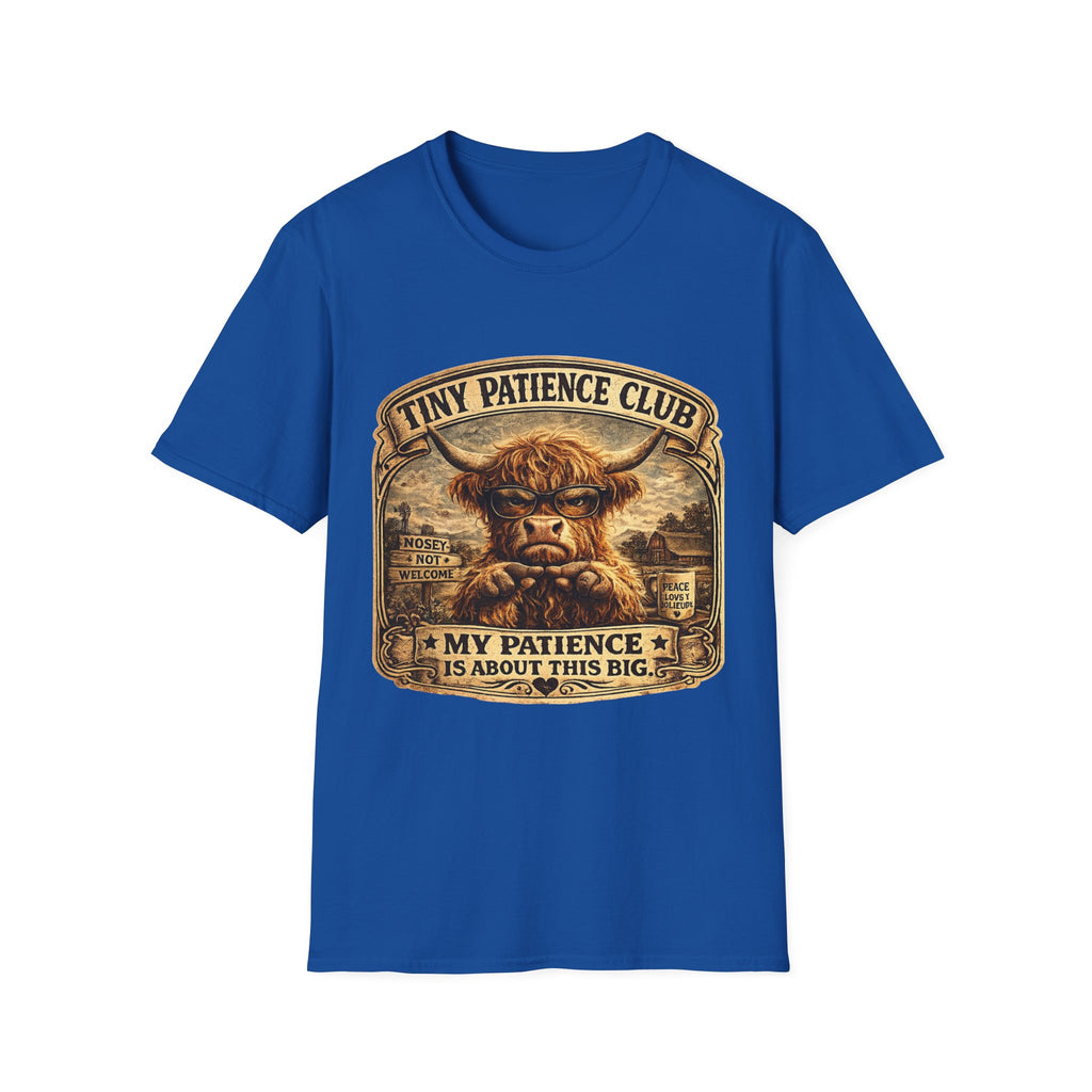 Tiny Patience Club Highland Cow Unisex Softstyle T-Shirt