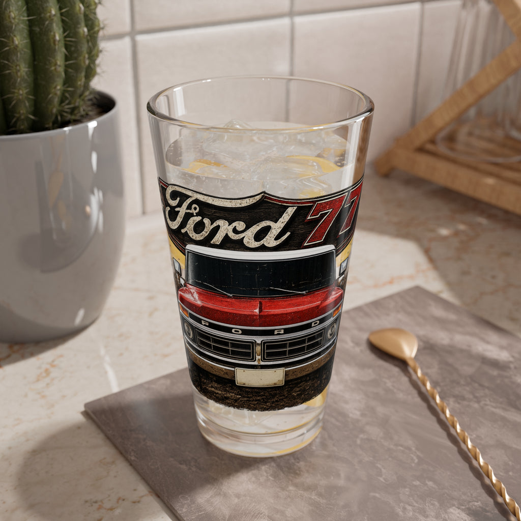 Ford 77 Truck Mixing Glass — 16oz Pint with Vintage Red Pickup Design