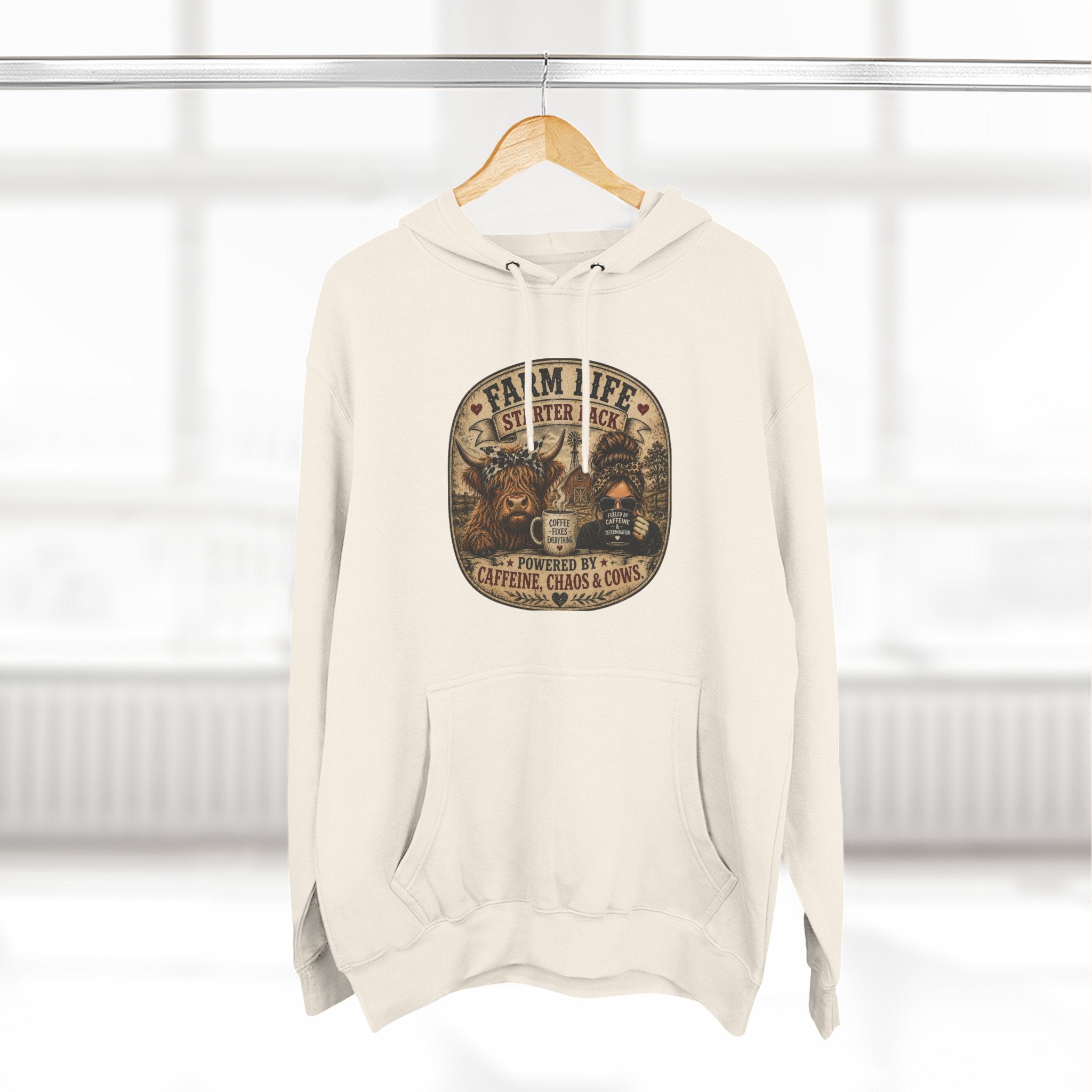 Farm Life Highland Cow Three-Panel Fleece Hoodie
