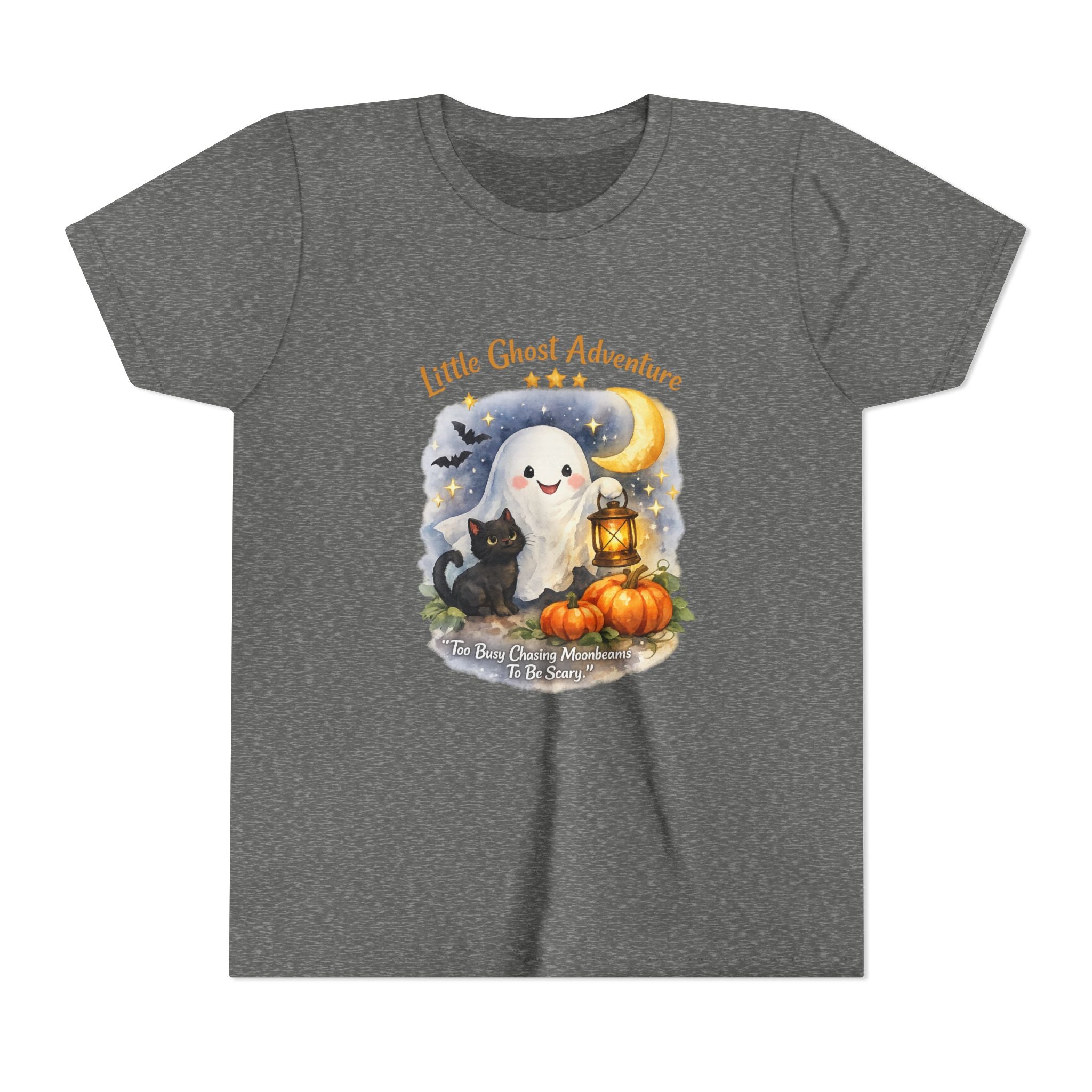 "Little Ghost Adventure" Halloween Kids Shirt with Cute Pumpkin & Black Cat Design - Youth Tee