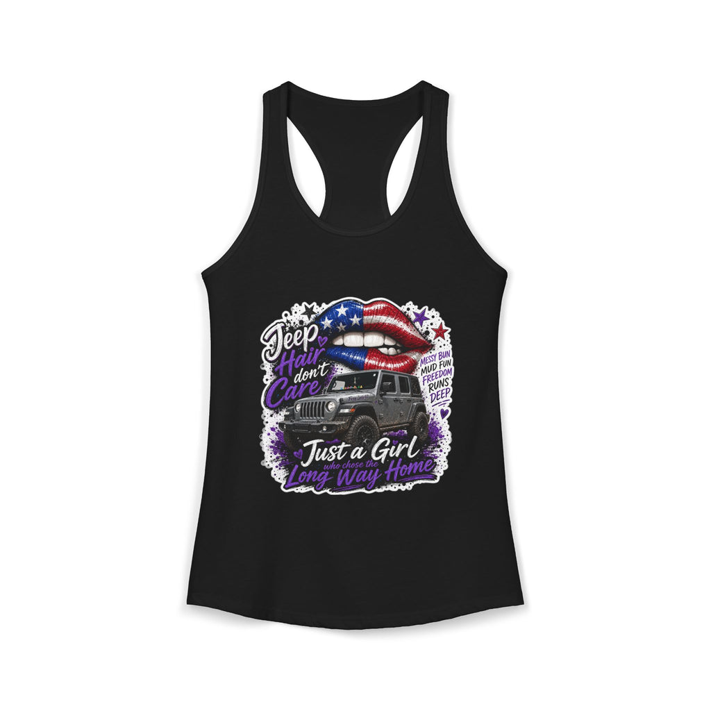 Jeep Hair Don't Care - Just a Girl A Long Way Home Women's Ideal Racerback Tank