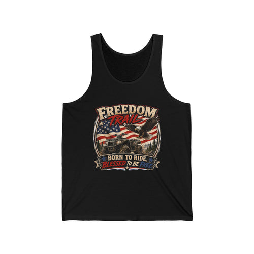 "Born to Ride, Blessed to Be" Motorcycle Graphic — Patriotic Freedom Trail Tank Top