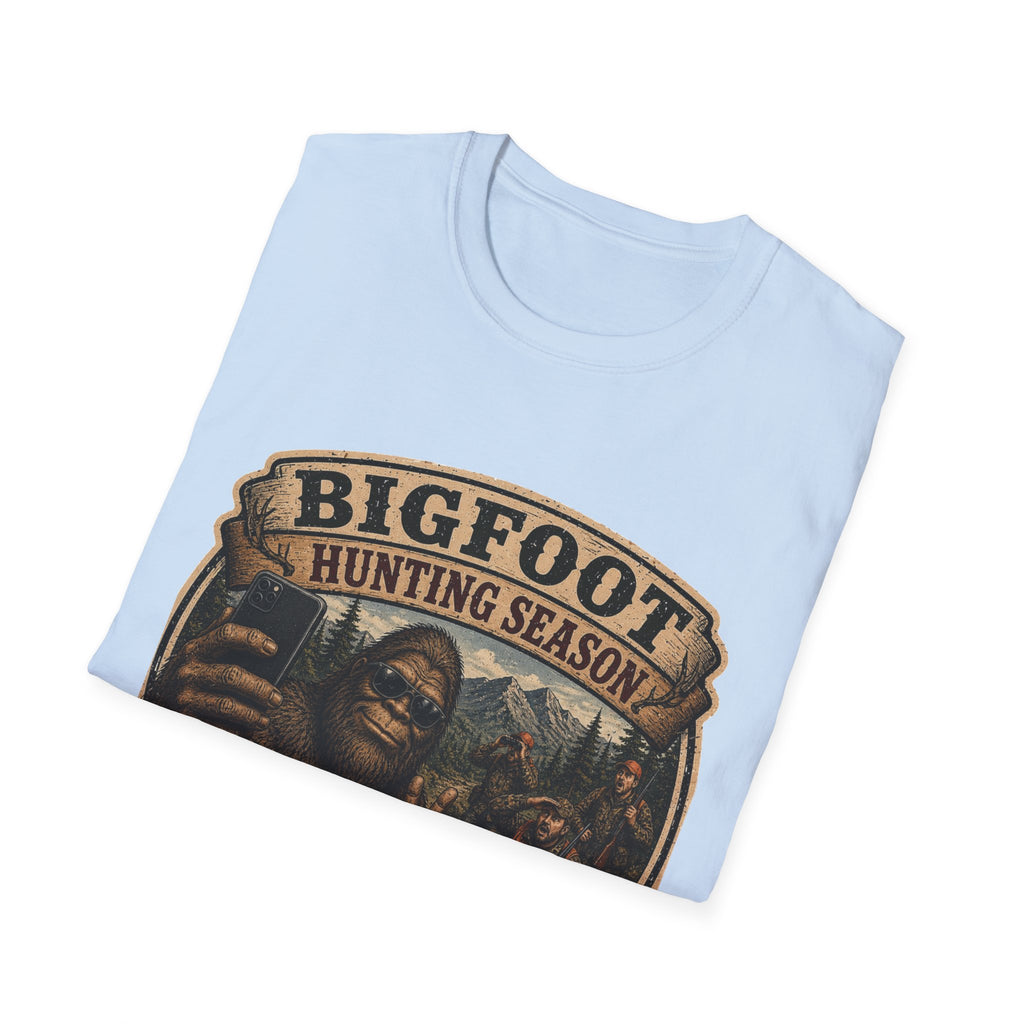 Bigfoot Hunting Season T-Shirt — 'Nice Try' Funny Sasquatch Tee