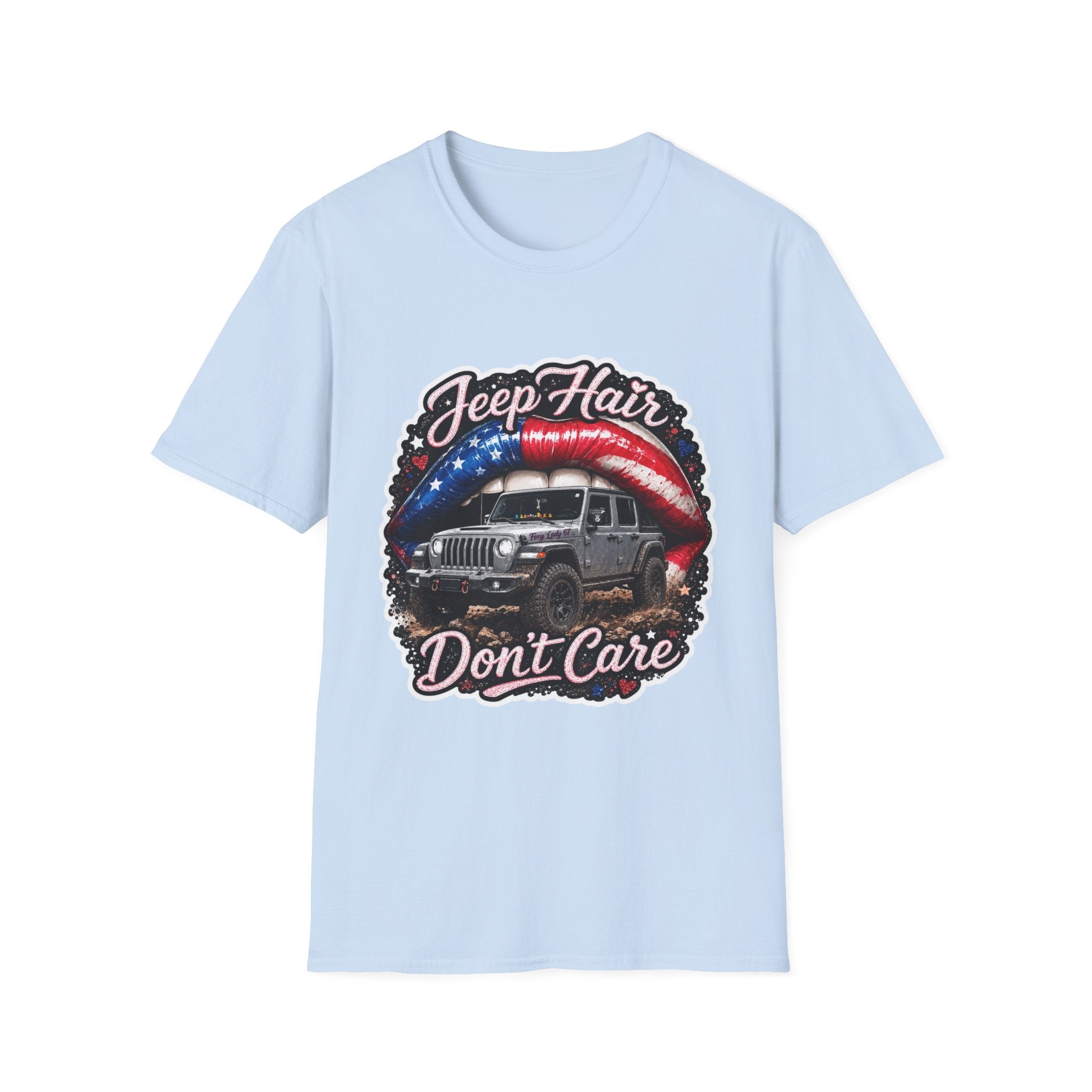 Jeep Hair Don't Care T-Shirt — American Flag Lips Off‑Road Graphic Tee