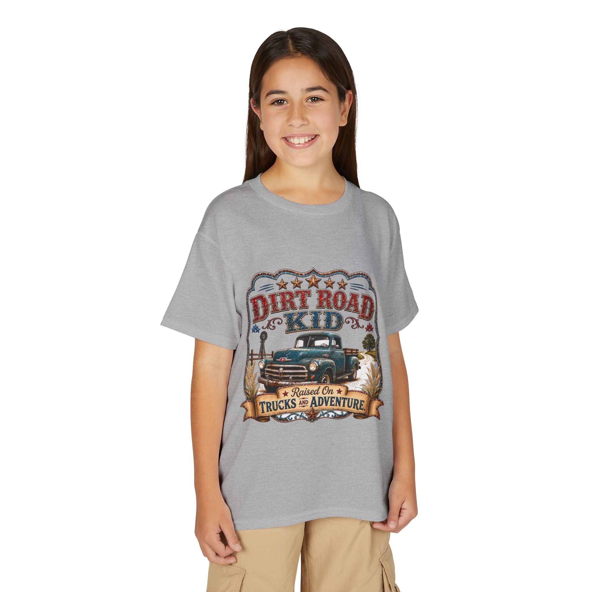 Vintage Truck 'Raised on Trucks & Adventure' Graphic Tee - Youth Dirt Road Kid T-Shirt