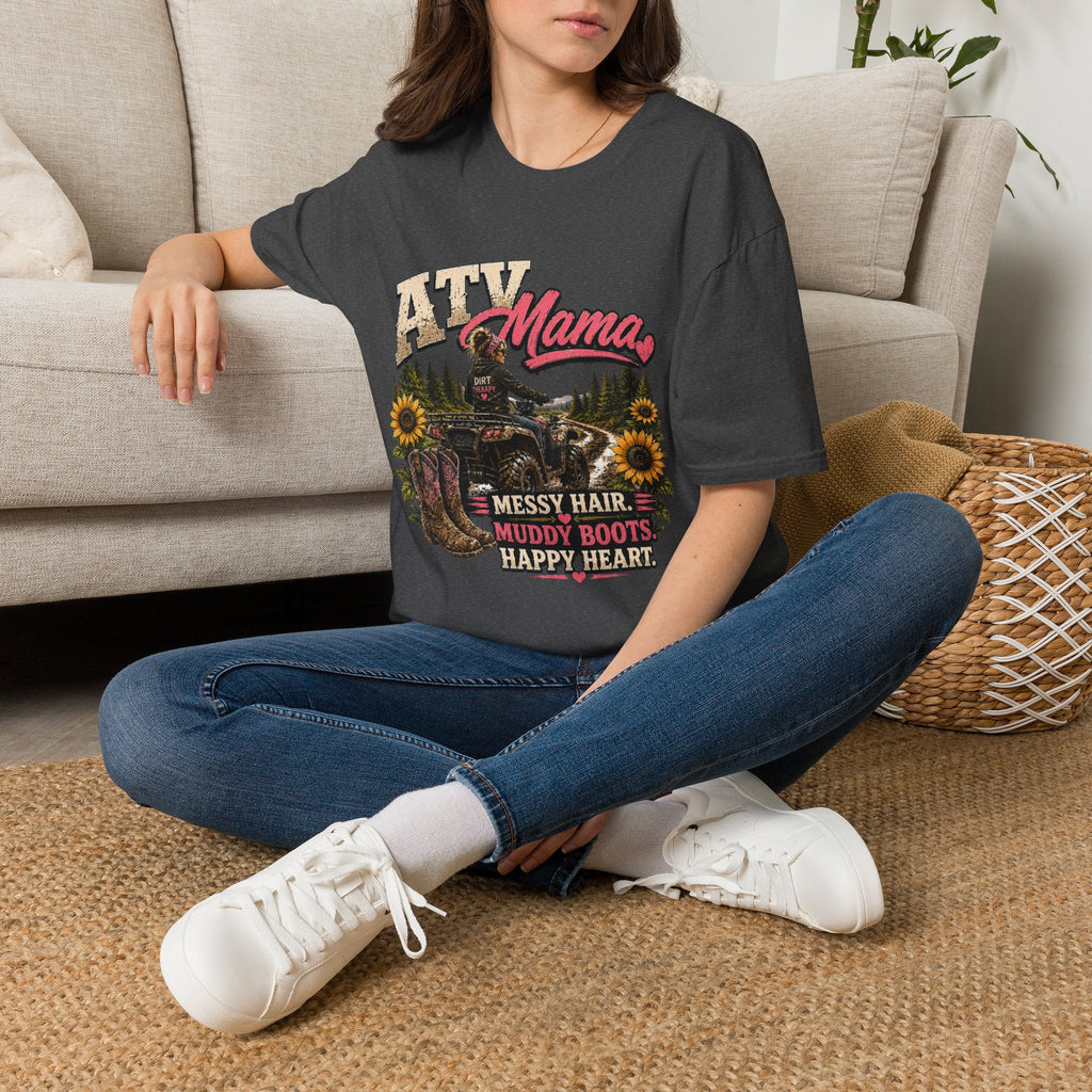 ATV Mama T-Shirt — Messy Hair, Muddy Boots Graphic Tee for Moms