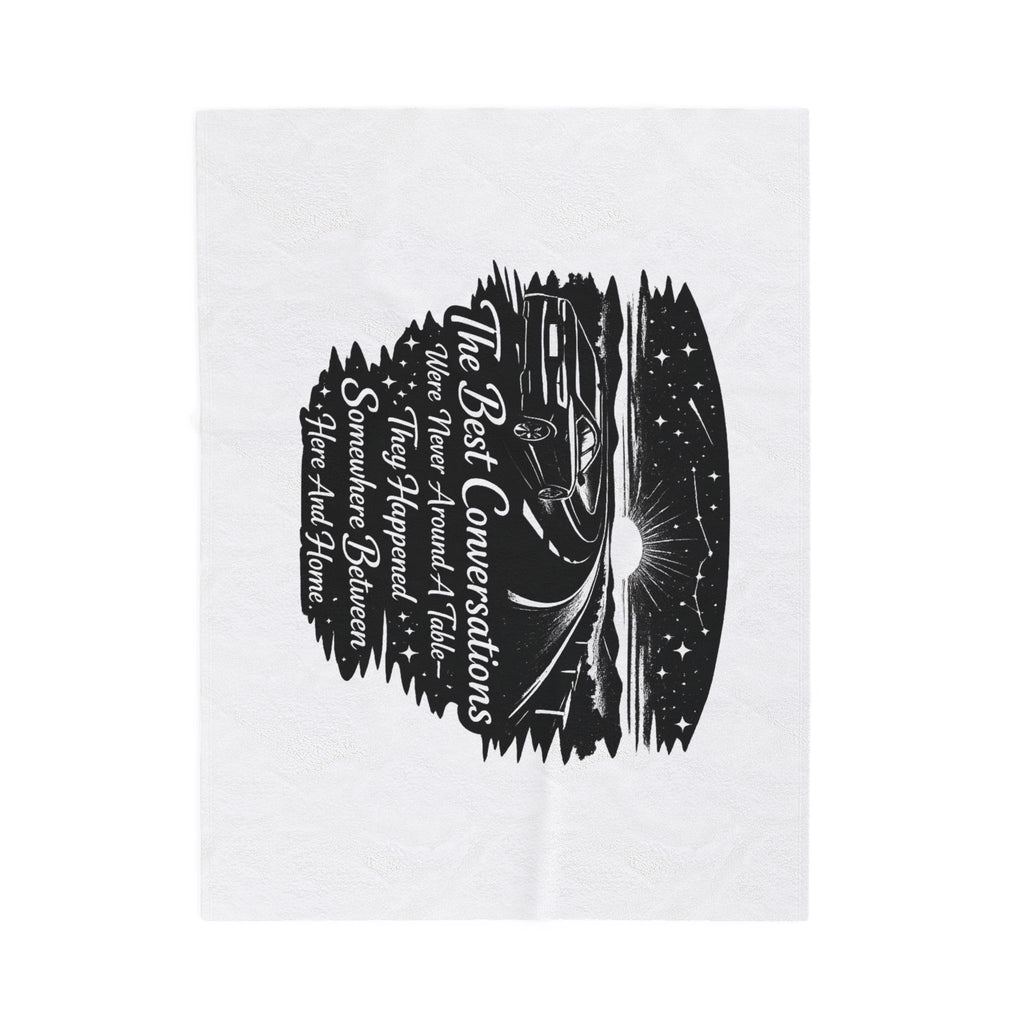 “The Best Conversations” Scenic Camping Quote Throw — Velveteen Plush Blanket