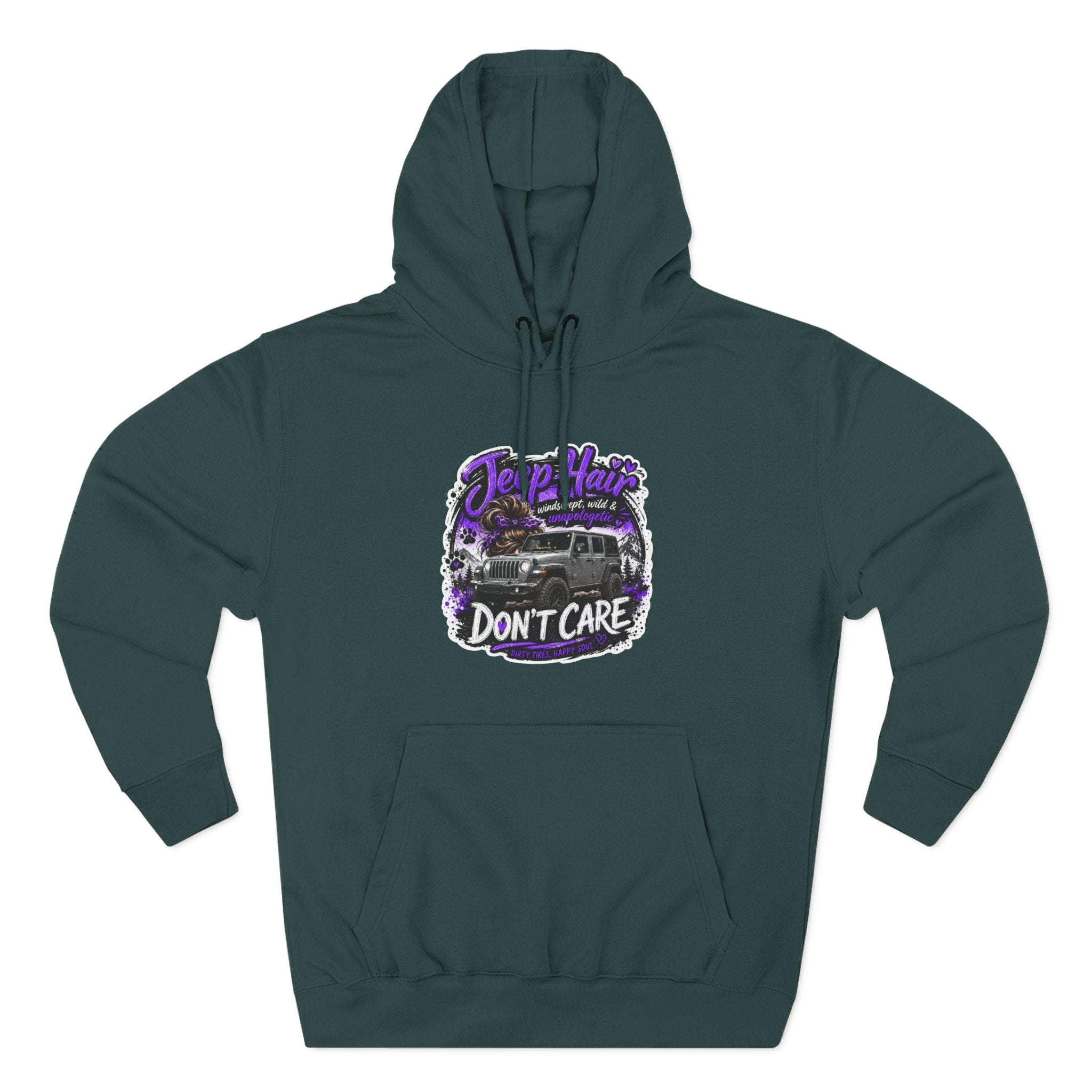 Jeep Hair Don't Care (Purple) Three-Panel Fleece Hoodie