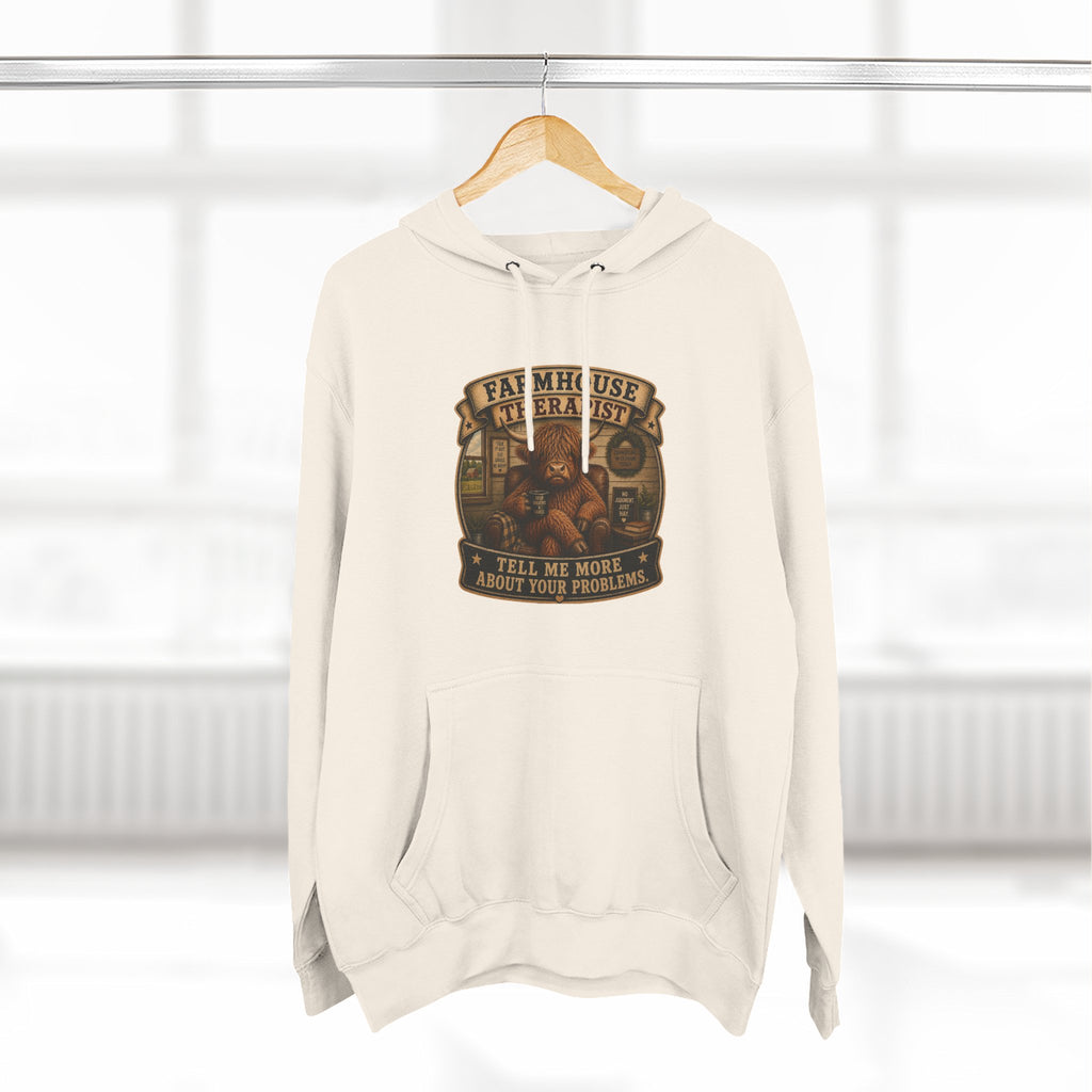 Farmhouse Therapist Highland Cow Three-Panel Fleece Hoodie