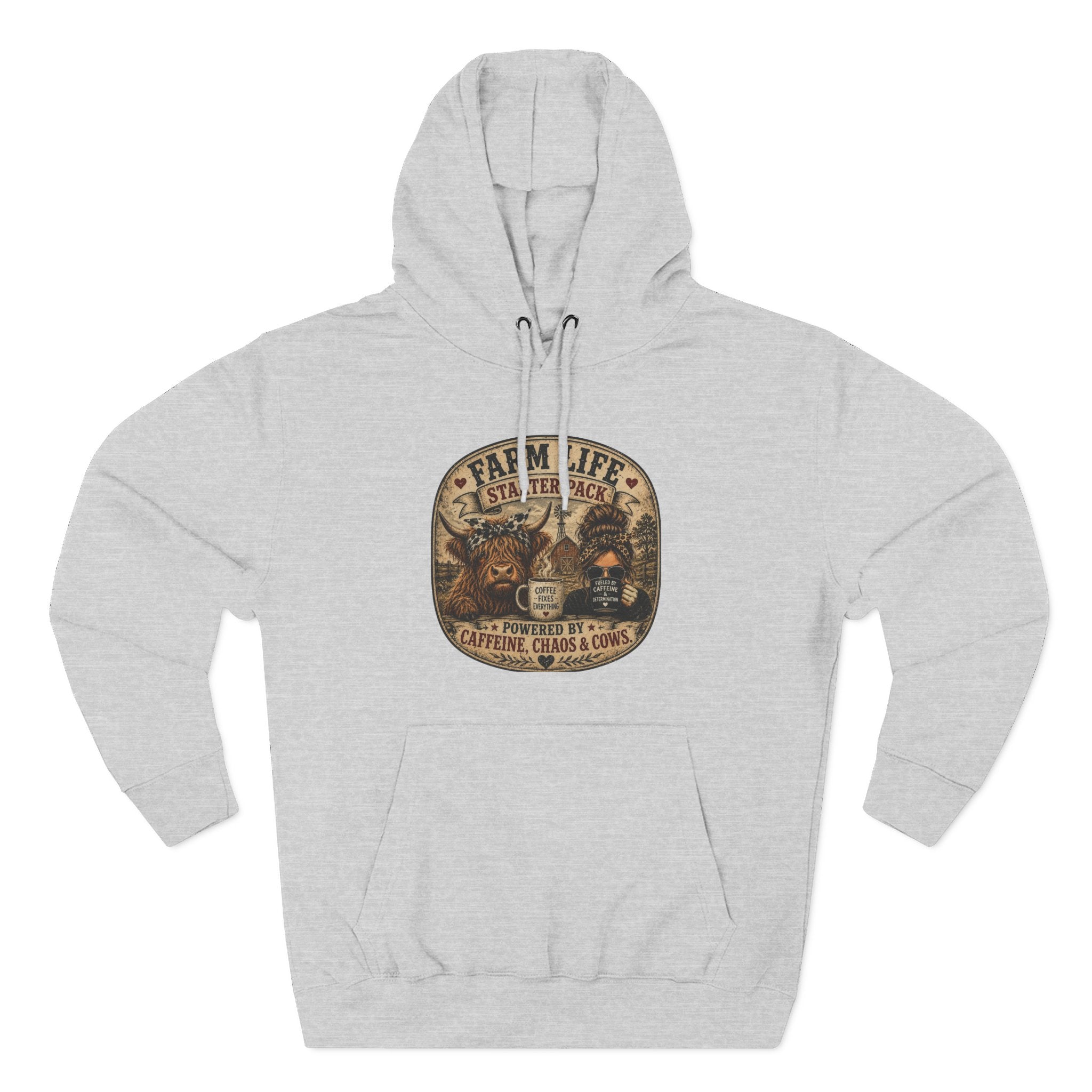 Farm Life Highland Cow Three-Panel Fleece Hoodie