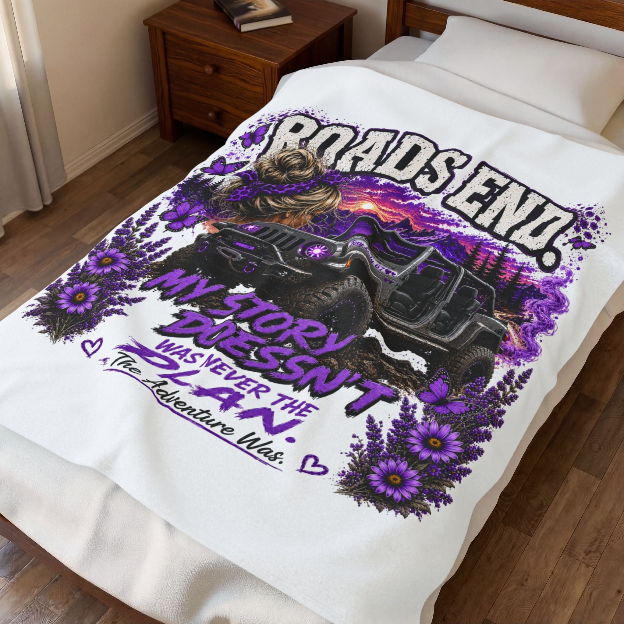 "Roads End" Jeep Adventure Throw (My Story Doesn’t Was Never the Plan) — Velveteen Plush Blanket