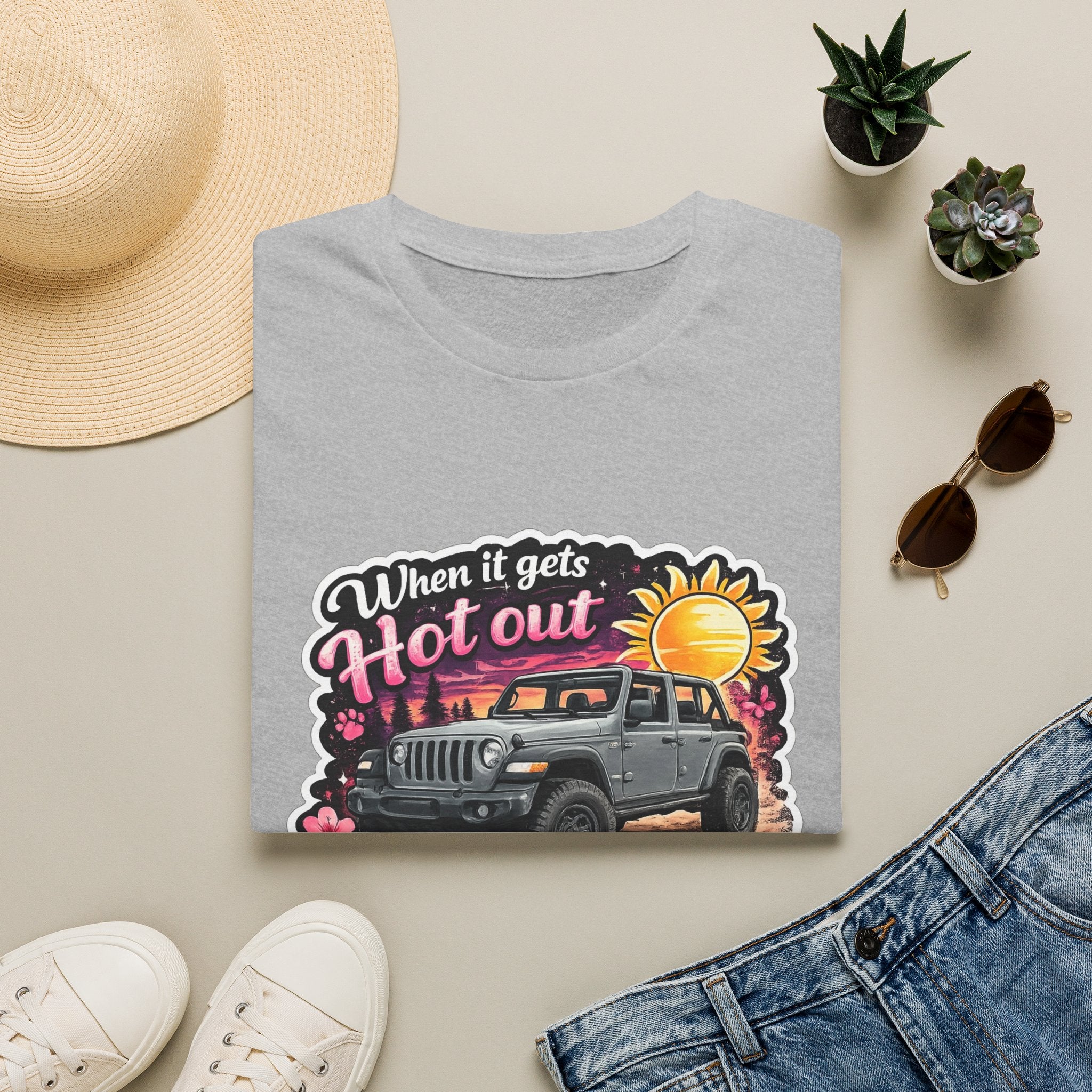 When It Gets Hot Out Jeep (Pink) Unisex Softstyle T-Shirt