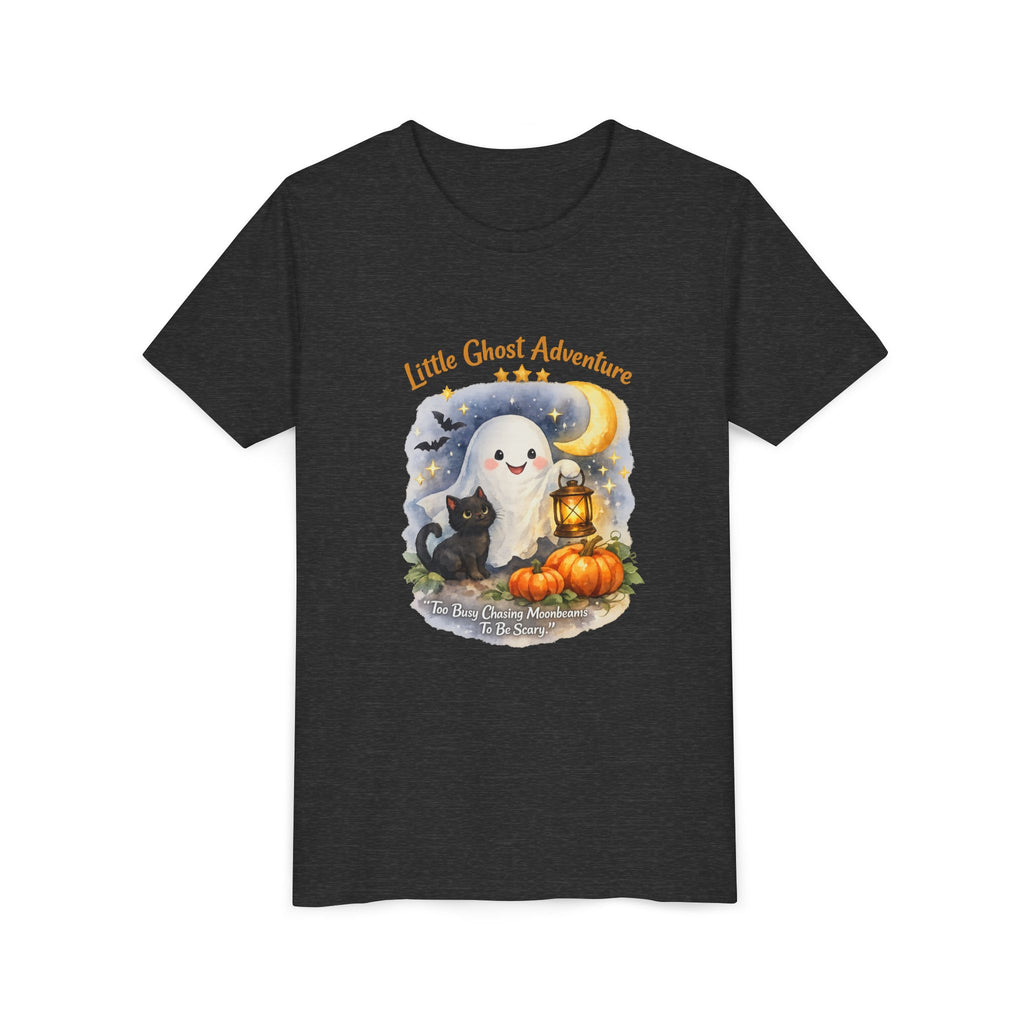 "Little Ghost Adventure" Halloween Kids Shirt with Cute Pumpkin & Black Cat Design - Youth Tee