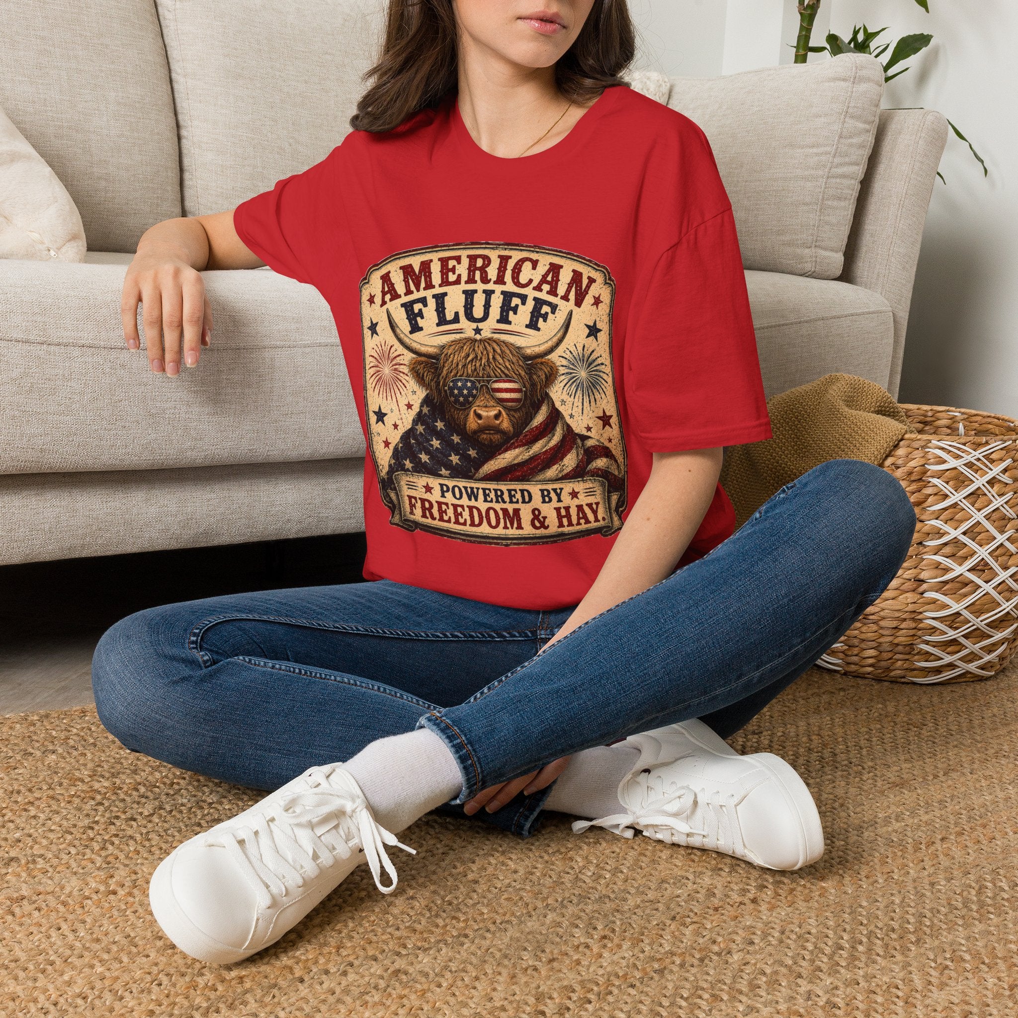 American Fluff Highland Cow Unisex Softstyle T-Shirt