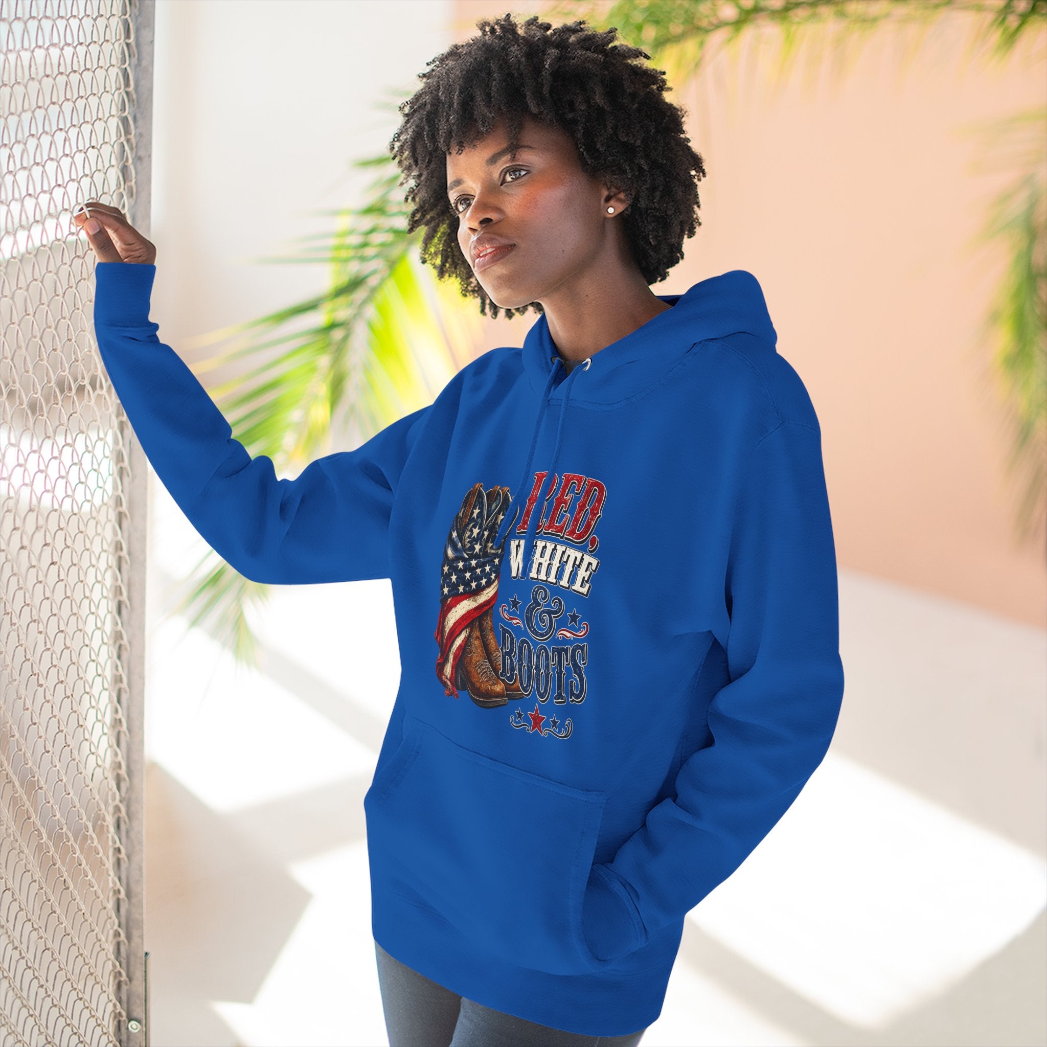 Patriotic 'Red White & Boots' Hoodie — American Flag Cowboy Boots Pullover